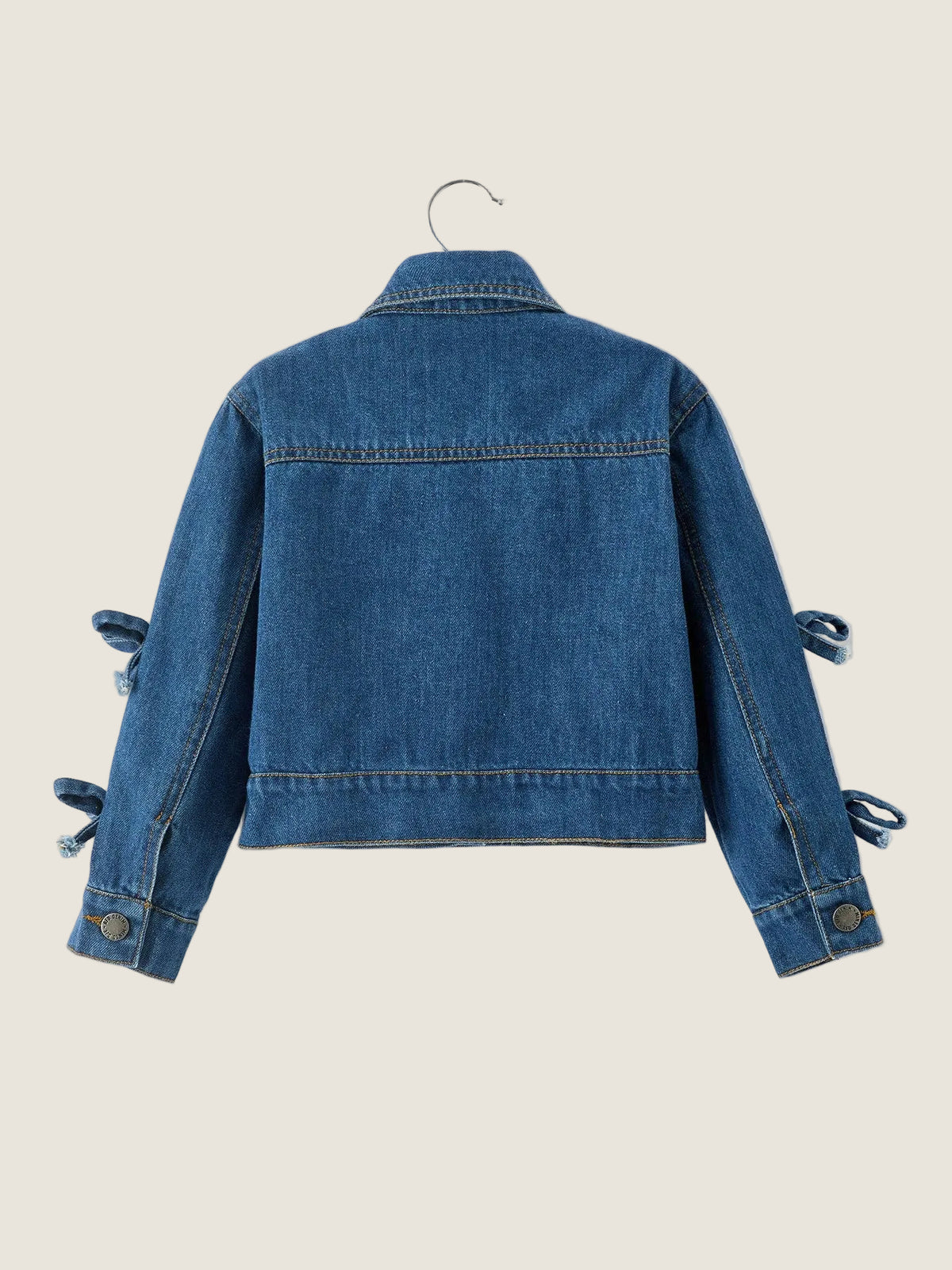 Girls Denim Bow Sleeve Button-Front Jacket