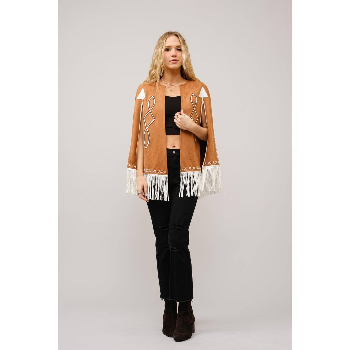Blue B Fringe Open Cape Jacket