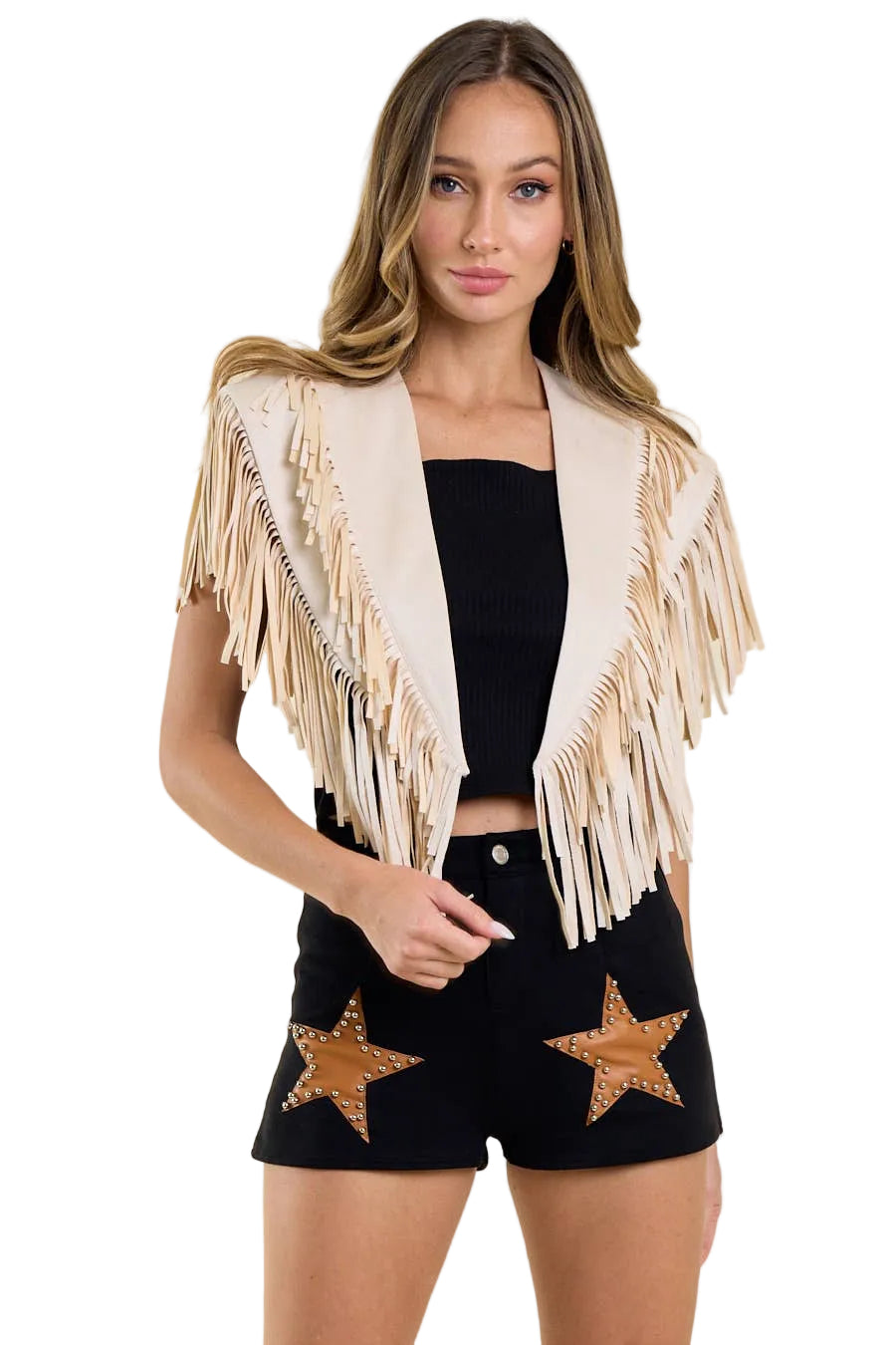 CREAM WESTERN FRINGE SUEDE COLLAR / SHRUG