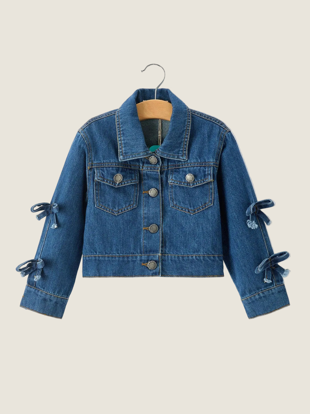 Girls Denim Bow Sleeve Button-Front Jacket