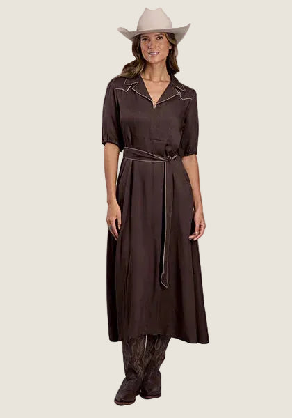 Stetson Brown Rayon Crepe Long Dress