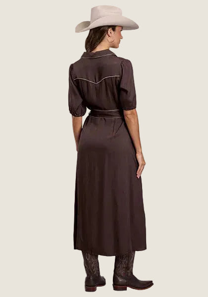 Stetson Brown Rayon Crepe Long Dress