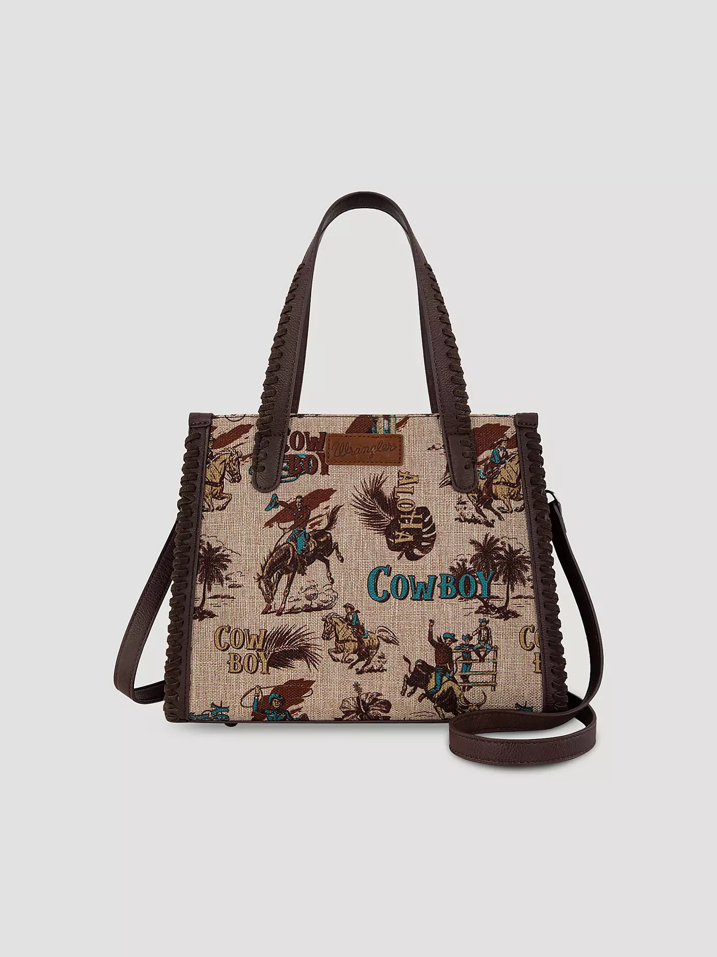 Wrangler Aloha Cowboy Print Small Tote Brown