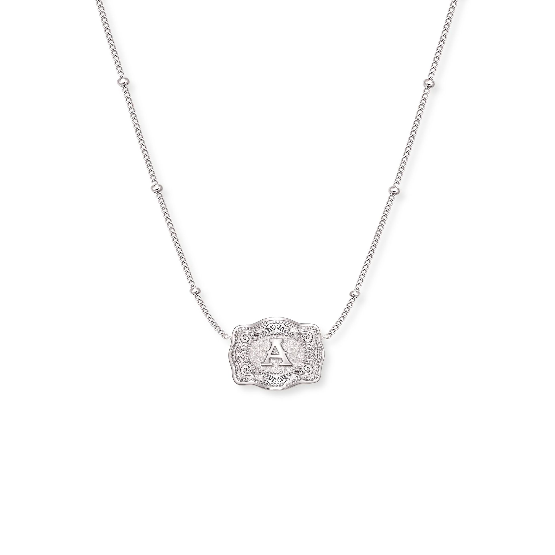 SpurWest Ultra Mini Belt Buckle Necklace (Initial) Silver