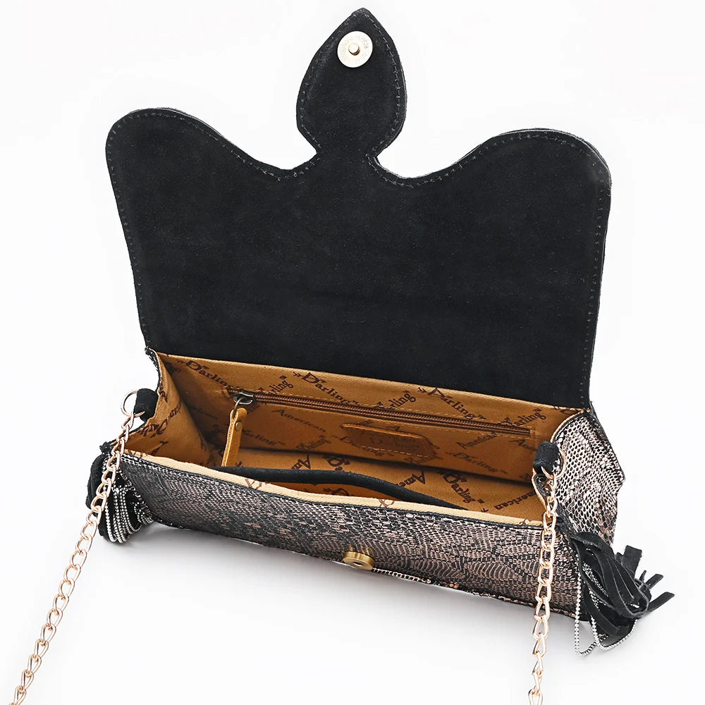 American Darling Western Suede Leather Cross body Bag with Concho and Fringes
