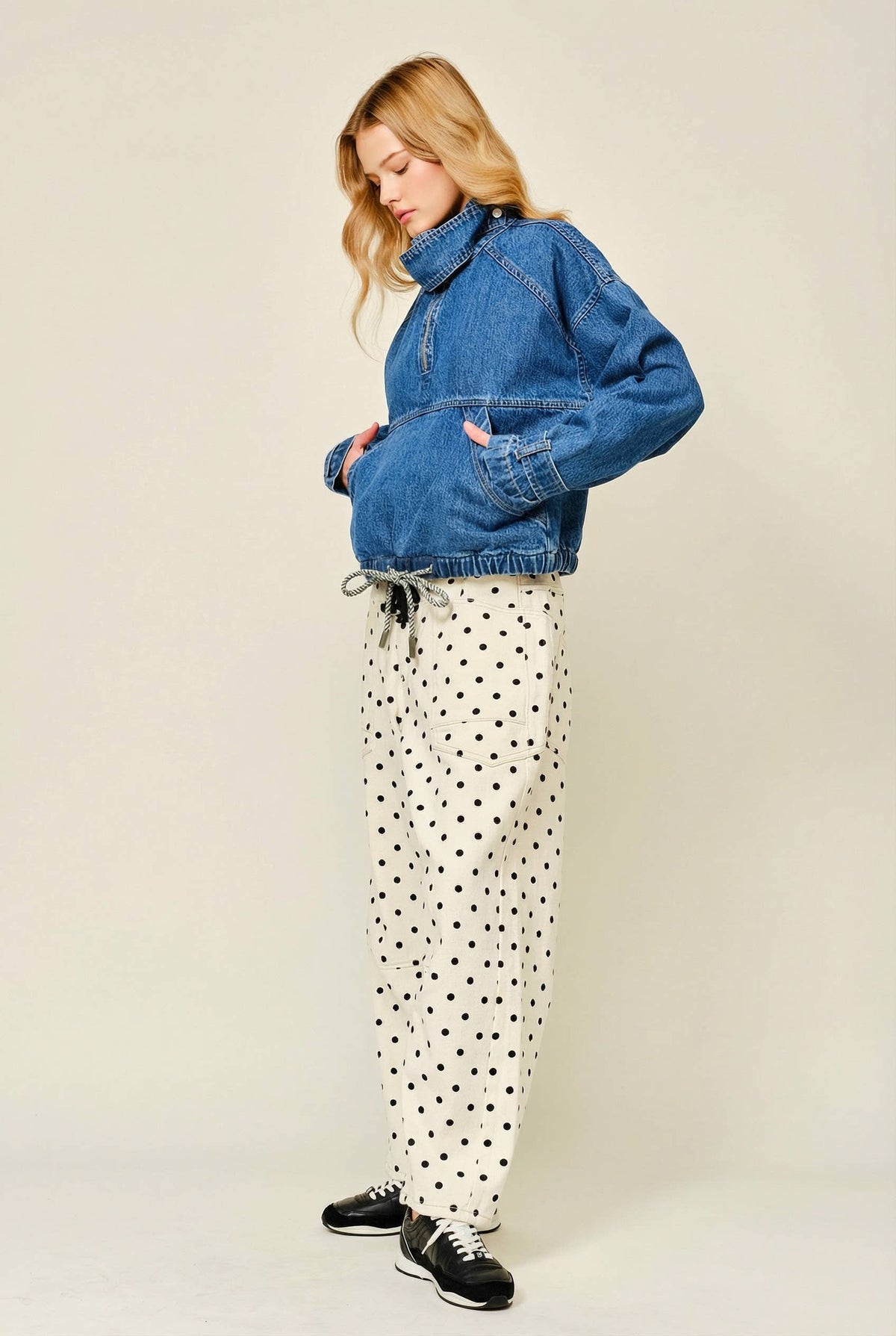 Aaron & Amber PULLOVER DRAWSTRING HEM DENIM JACKET
