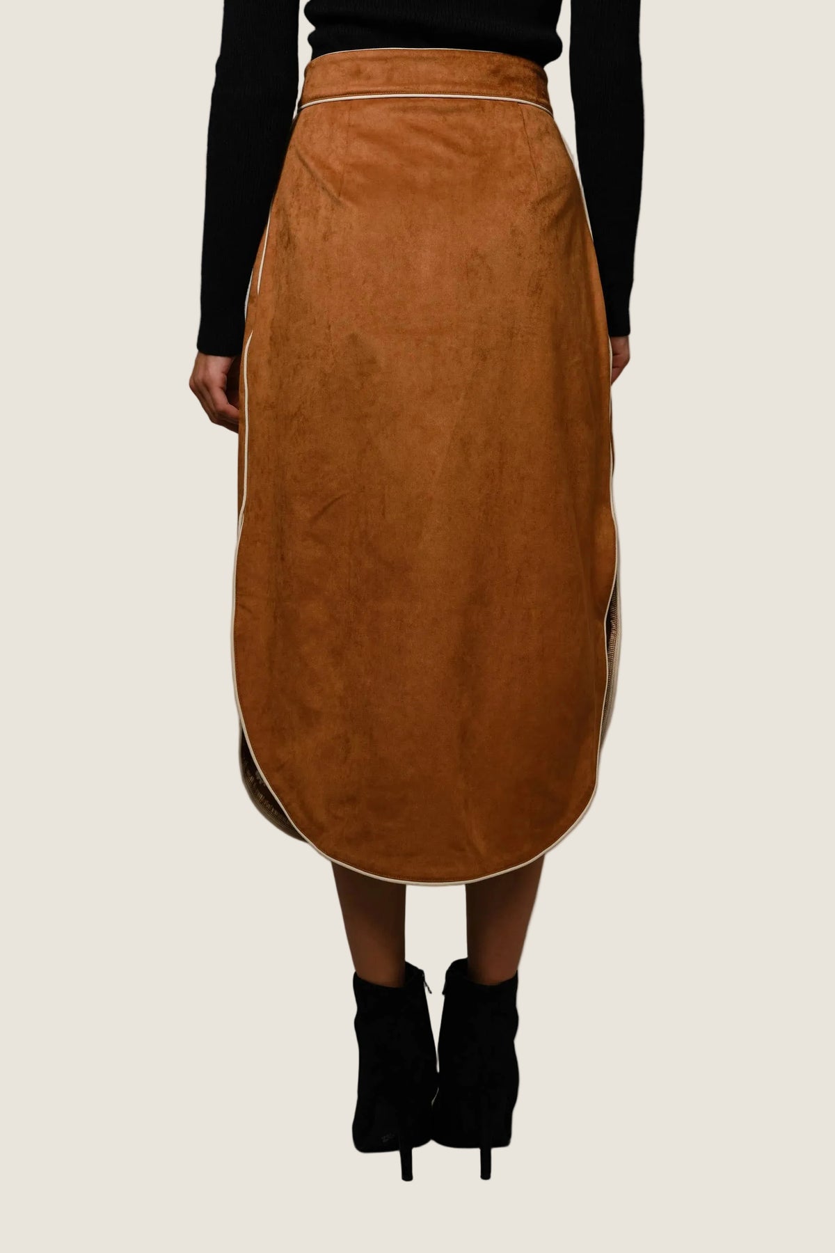 Suede Embroidered Patch Midi Skirt