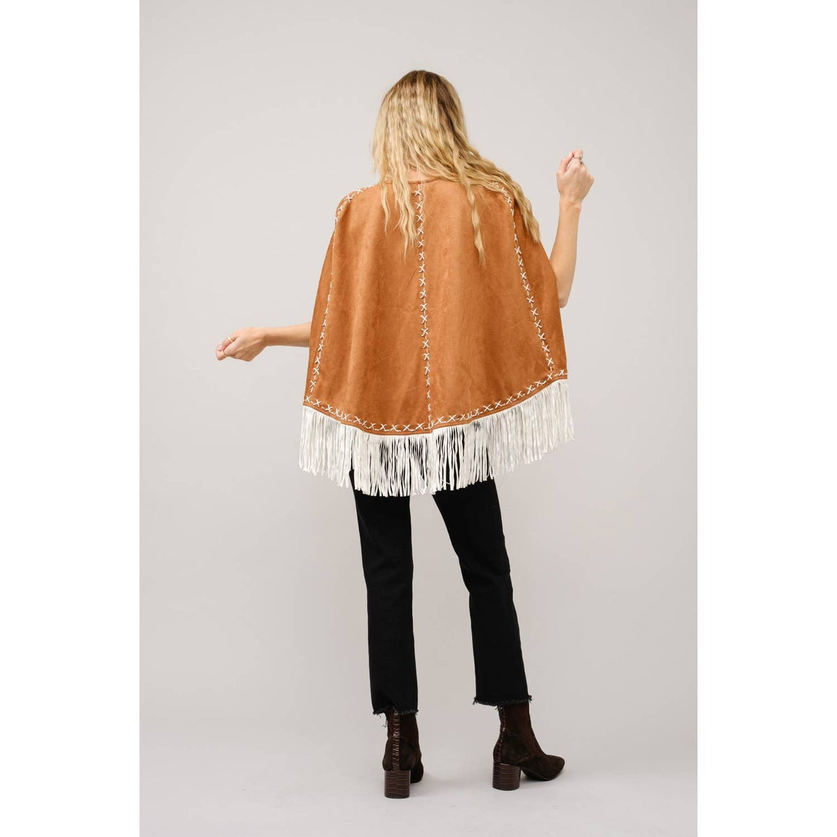 Blue B Fringe Open Cape Jacket
