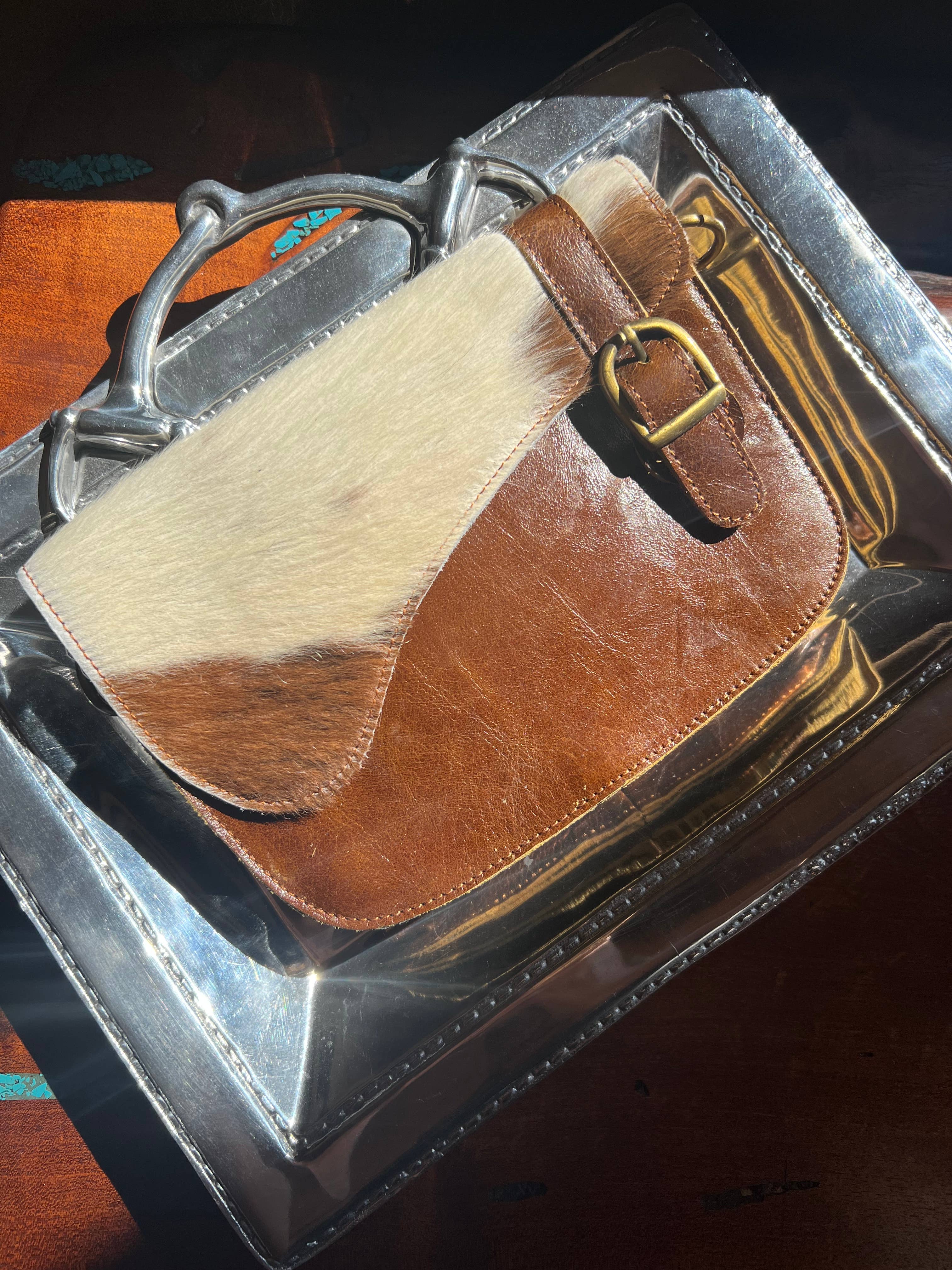 Westrian International English Saddle Equestrian Hair On Cowhide Crossbody Purse