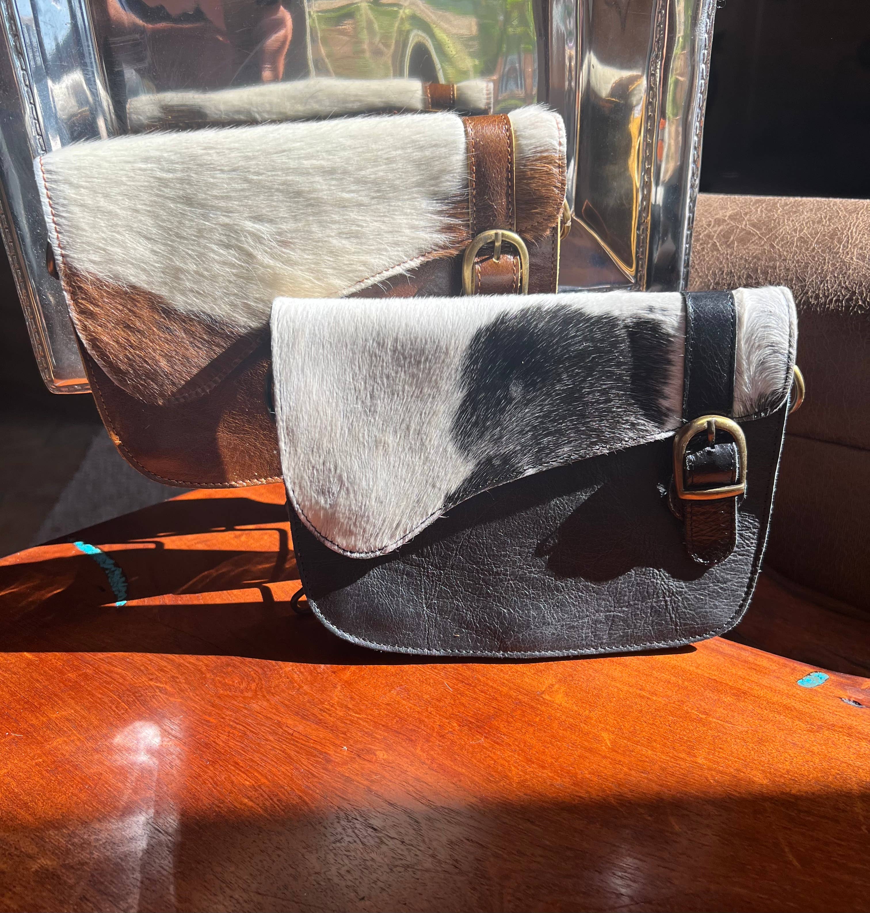 Westrian International English Saddle Equestrian Hair On Cowhide Crossbody Purse