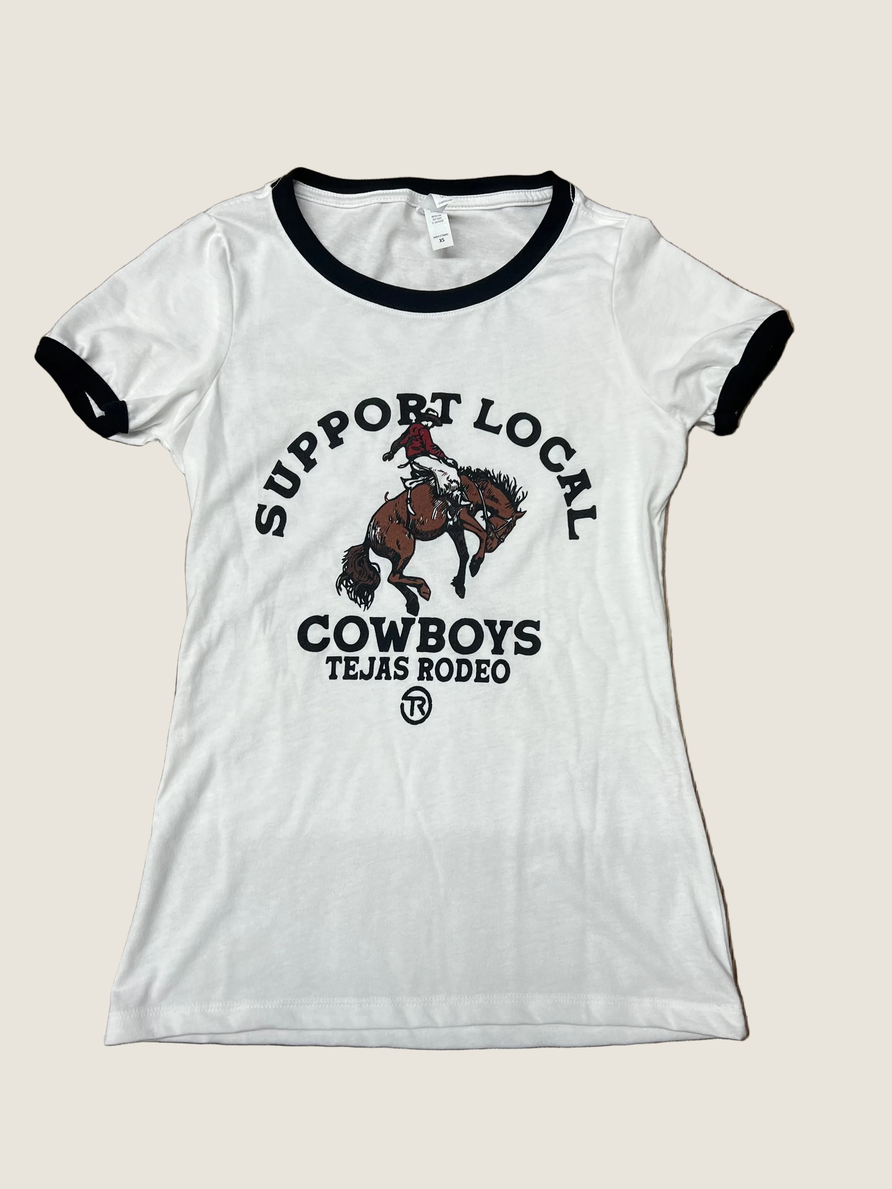 Women's Tejas Rodeo Support Your Local Cowboys Black Trim Shirt