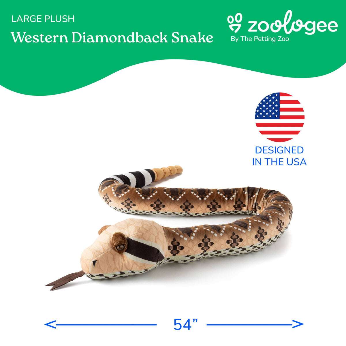 Zoologee Earth Keeperz Western Diamondback Snake 54" (137cm) Recycled Plush