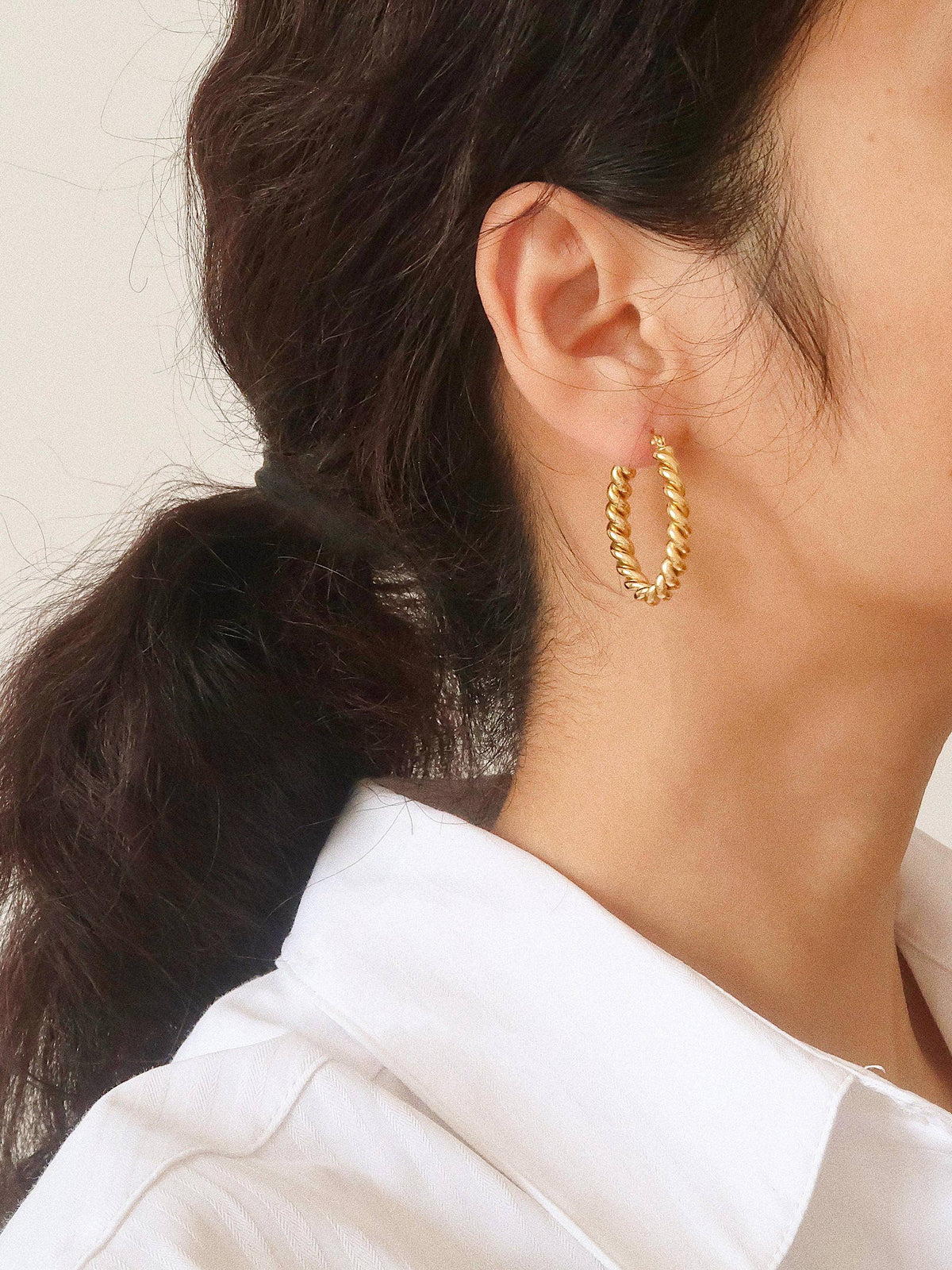 Flanerie Brook Gold Non-Tarnish Braided Hoop Earring