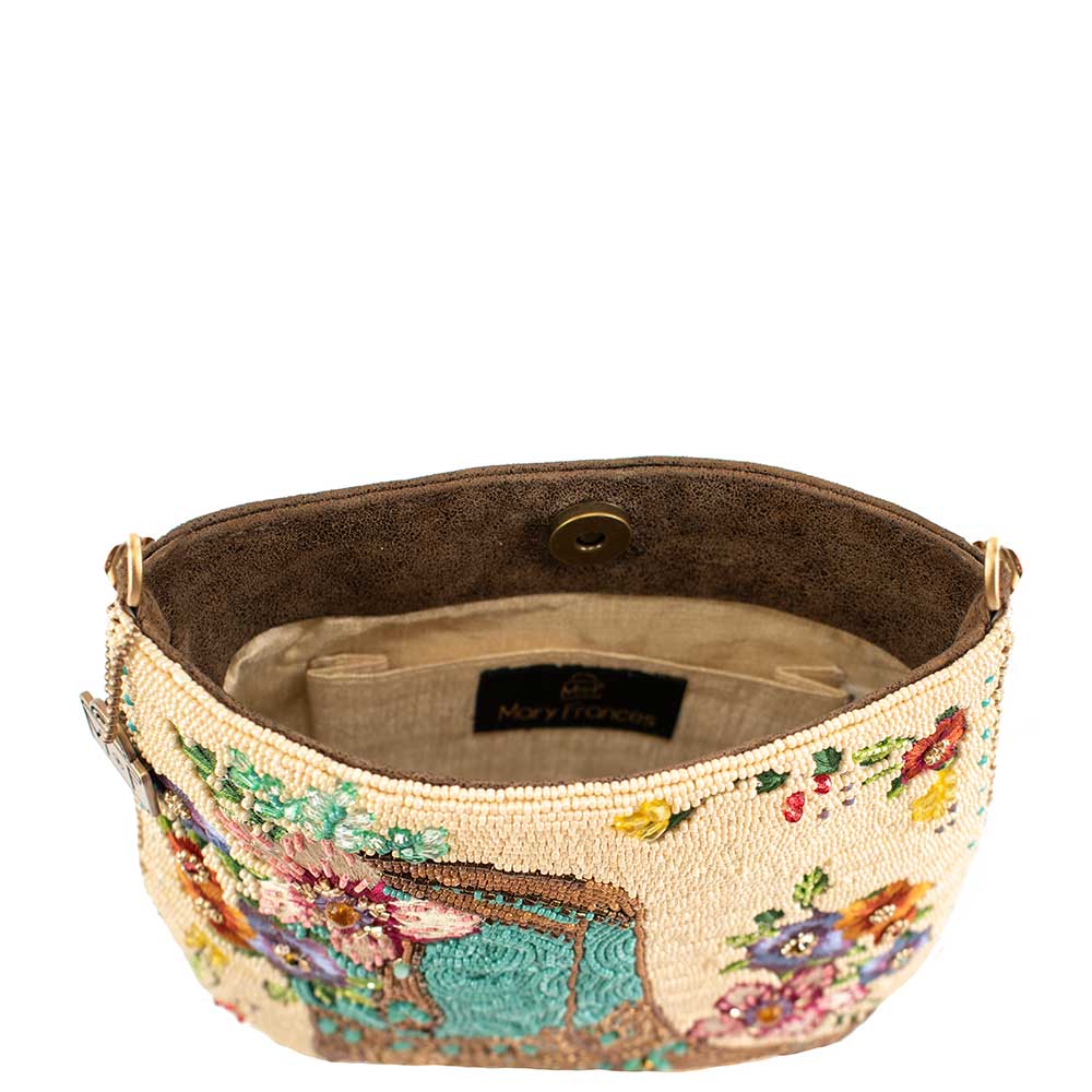 Mary Frances Beaded Cowboy Boots and Flowers Crossbody Handbag