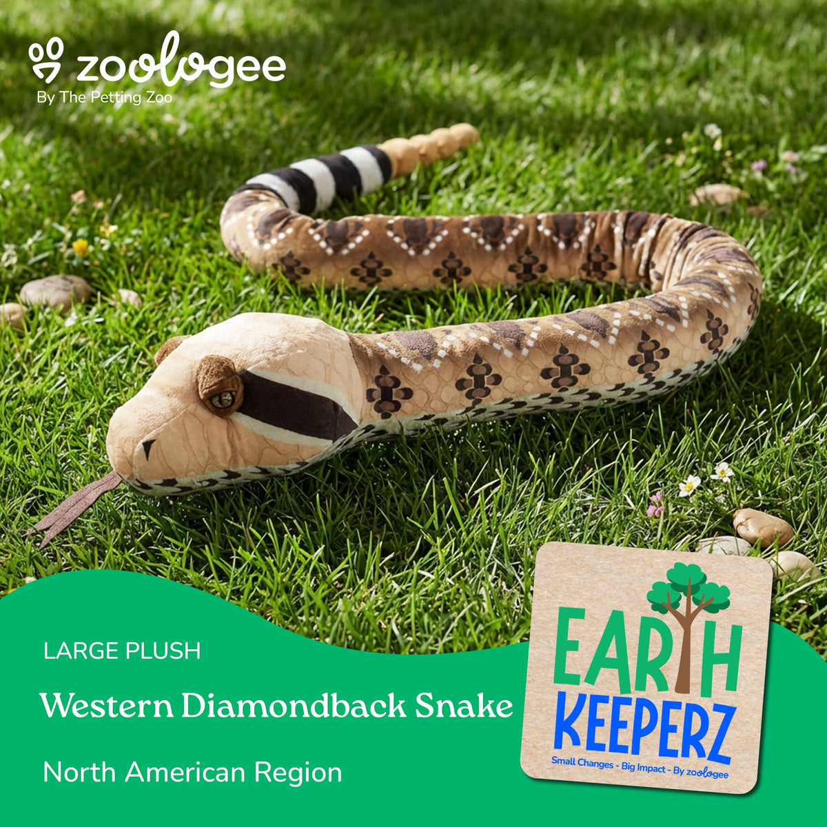 Zoologee Earth Keeperz Western Diamondback Snake 54" (137cm) Recycled Plush
