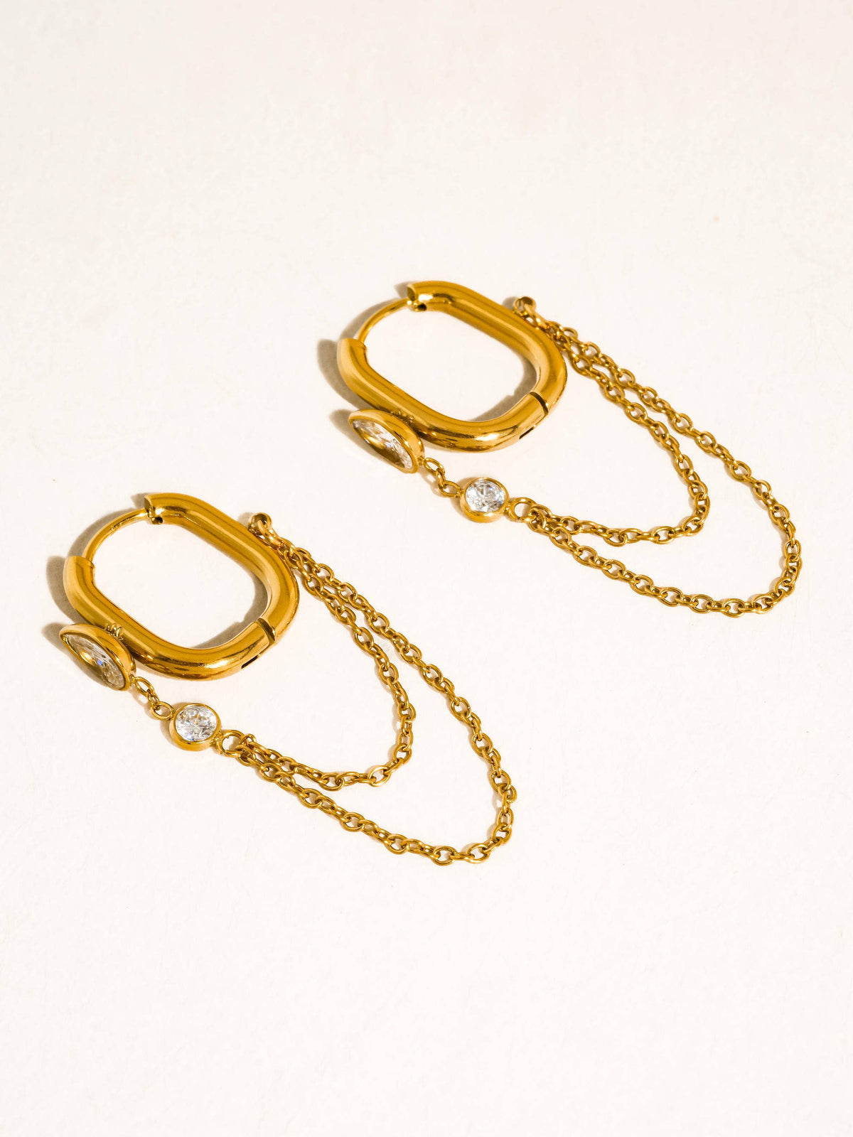 Flanerie Lucienne 18K Gold Non-Tarnish CZ Chain Link Drop Earrings