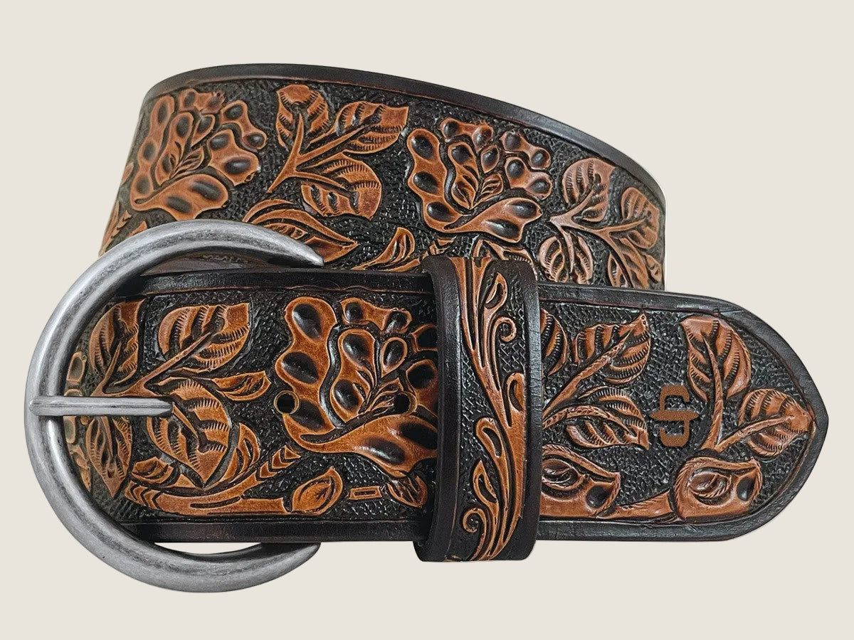 Stetson Women's Brown Floral Tooled Belt