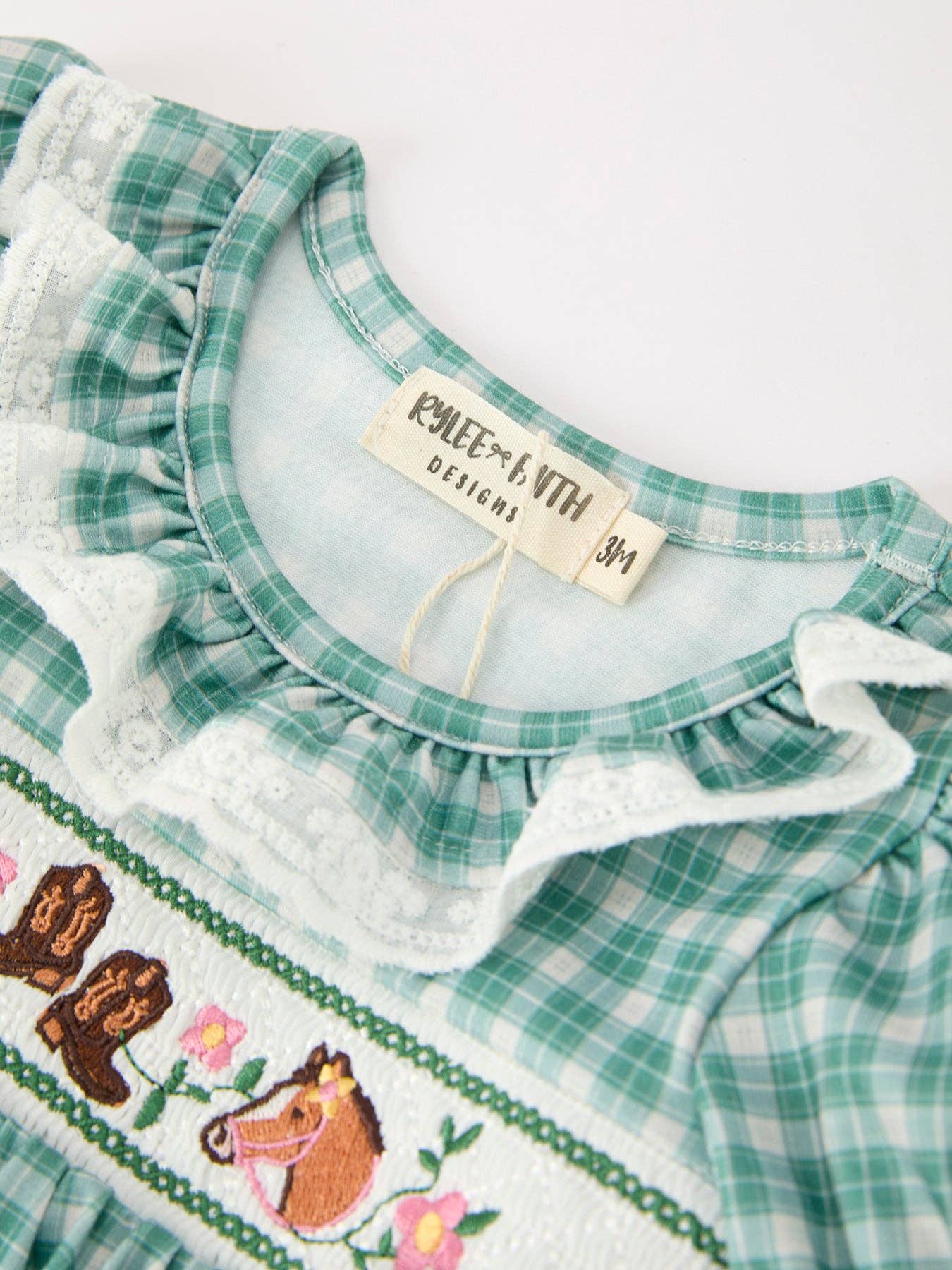 Rylee Faith Designs Western Plaid Horse Embroidered Girl Bubble Romper