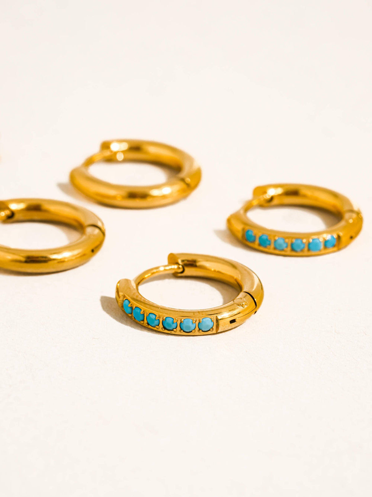 Flanerie Ivalo 18K Gold Non-Tarnish Turquoise Huggie Earring Set