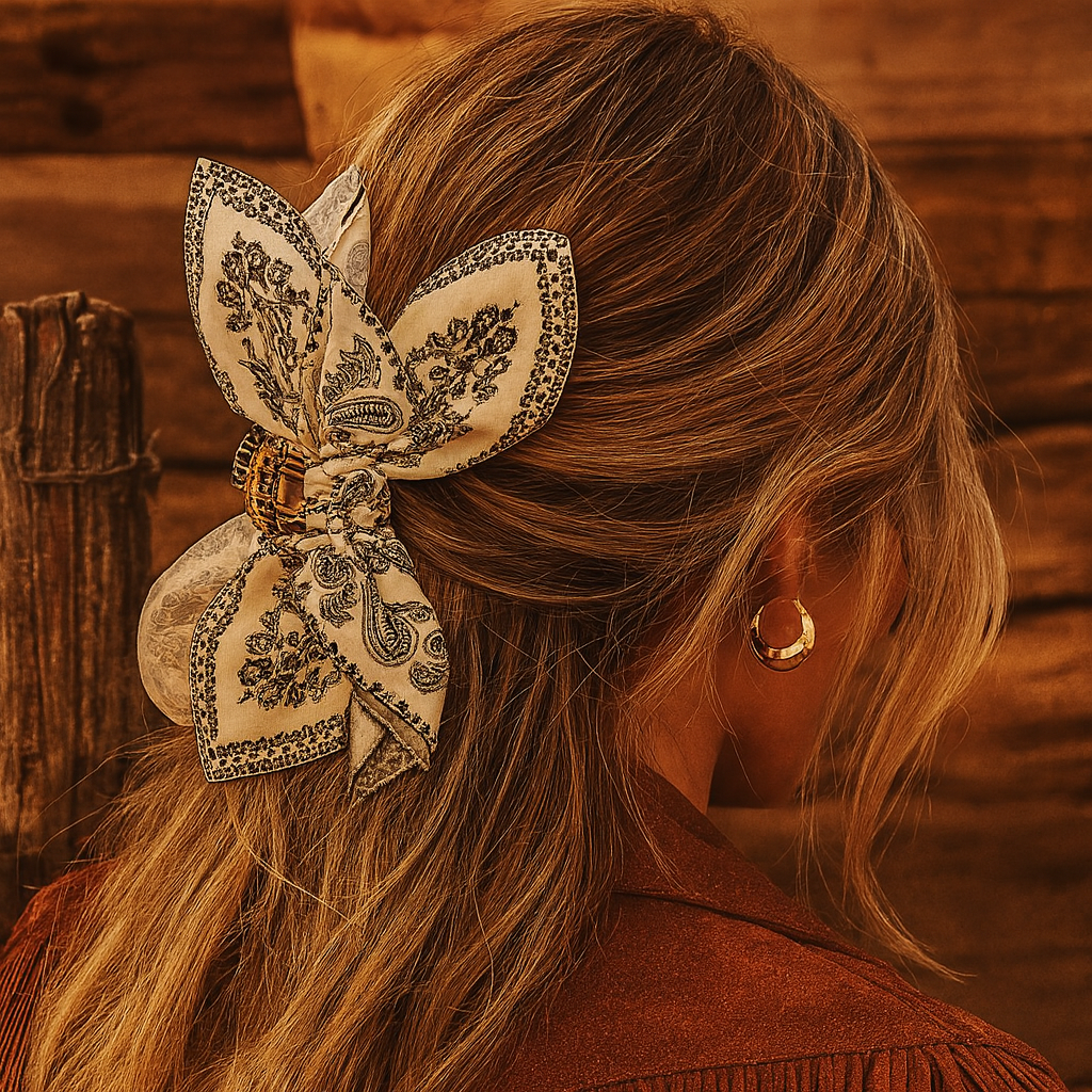 Westrian International Western Paisley Claw Clip Hair Bow Bandana Print