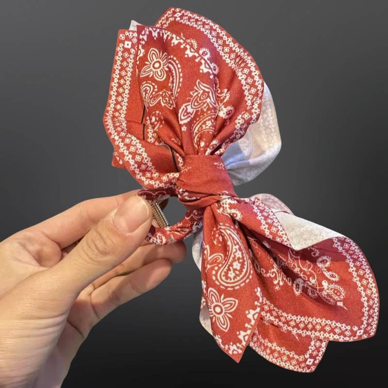 Westrian International Western Paisley Claw Clip Hair Bow Bandana Print