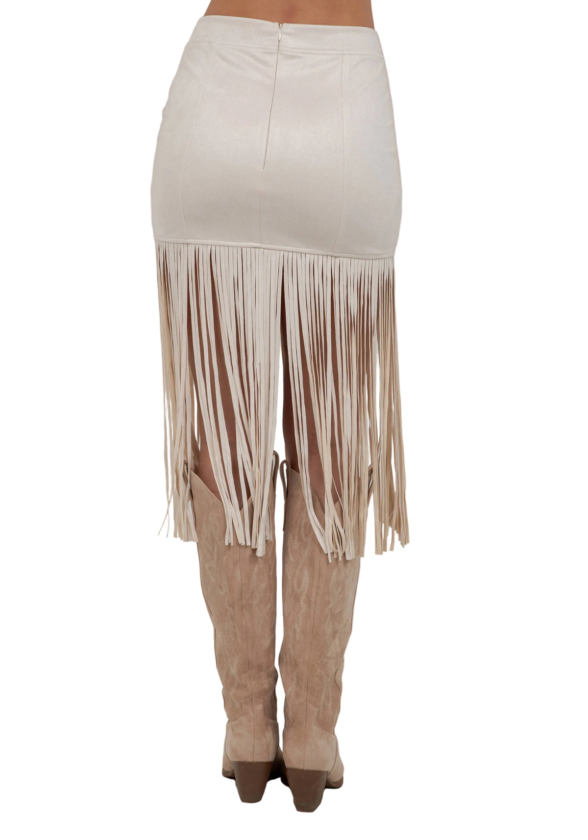 Saints & Hearts CREAM FRINGED FAUX SUEDE SKIRT