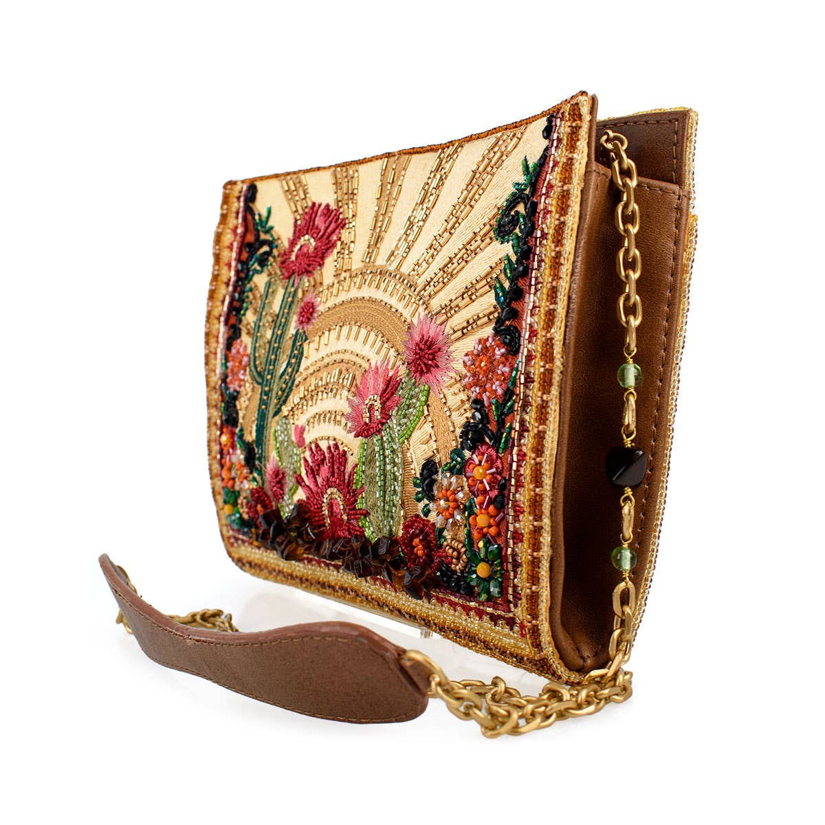 Mary Frances Desert Sunrise Beaded Cactus and Floral Crossbody Handbag