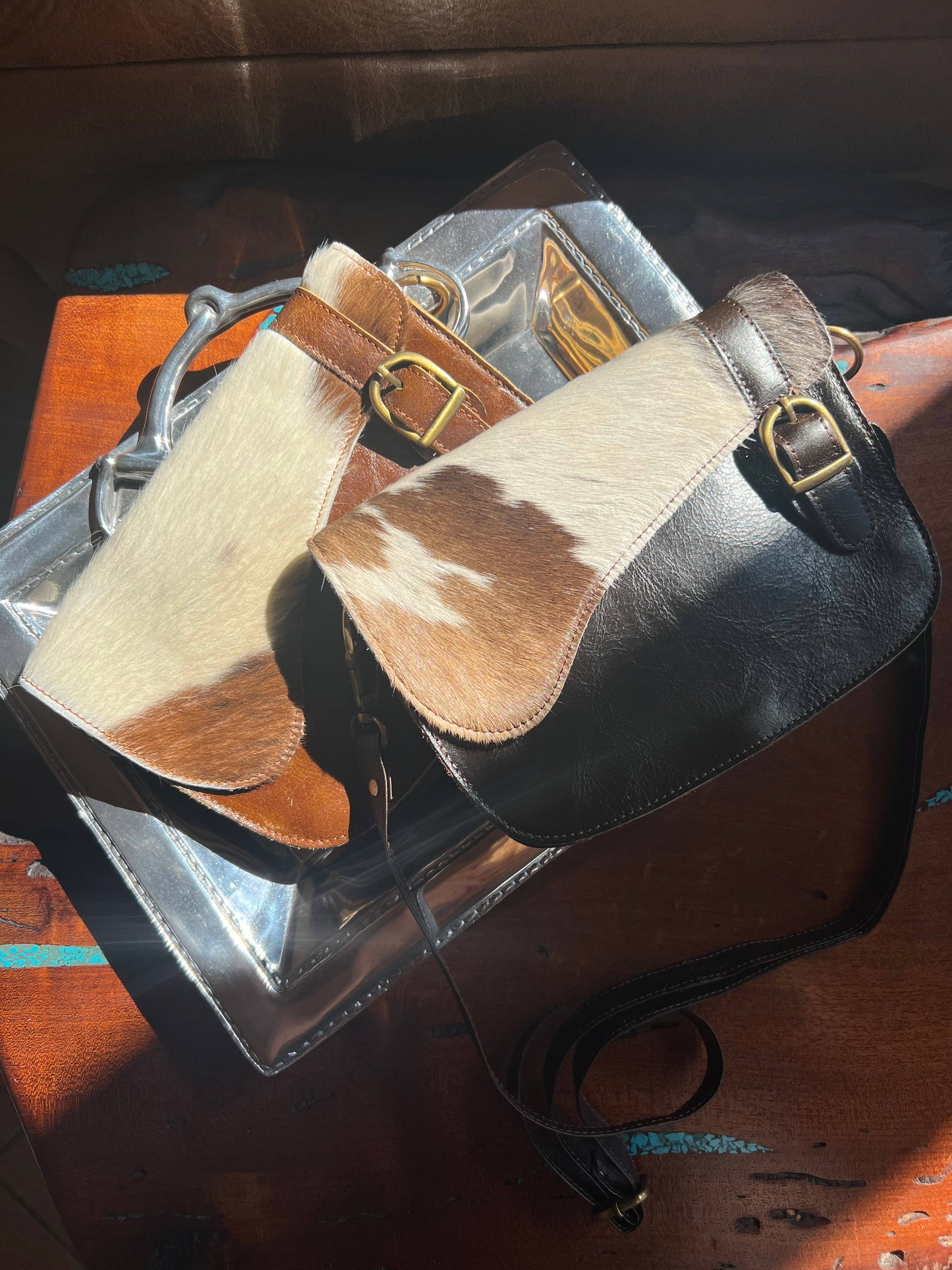 Westrian International English Saddle Equestrian Hair On Cowhide Crossbody Purse