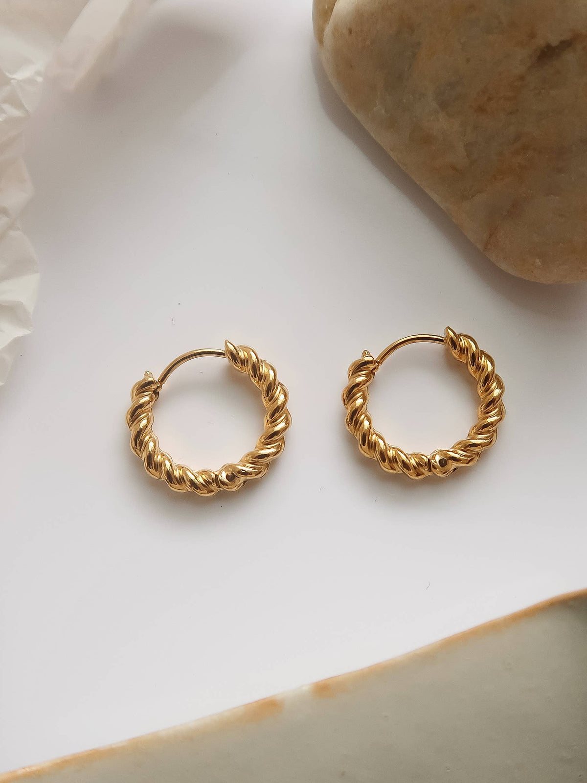 Flanerie Cere 18K Gold Non-Tarnish Twisted Hoop Earrings