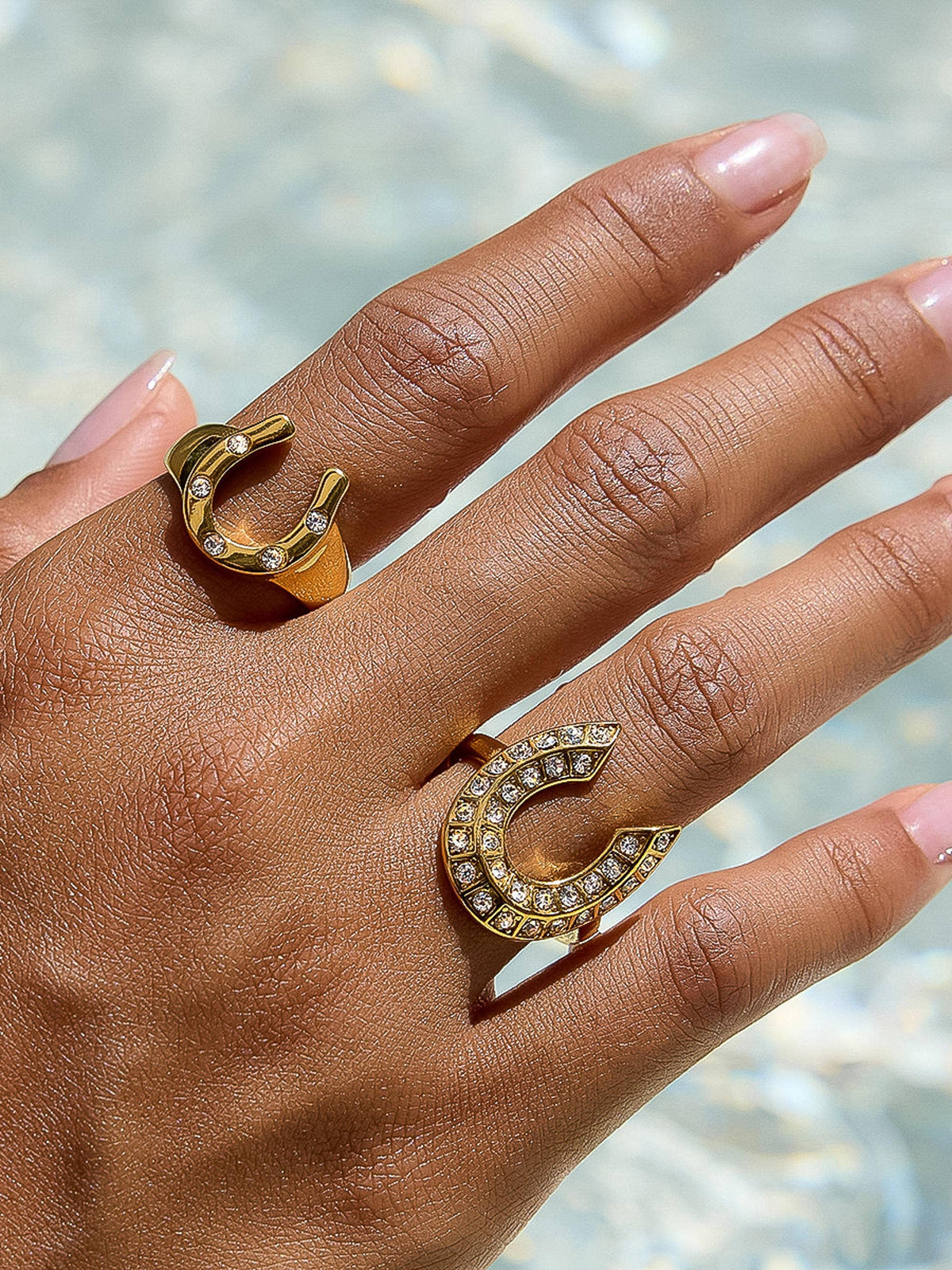 Flanerie 18K Gold Non-Tarnish CZ Horseshoe Ring