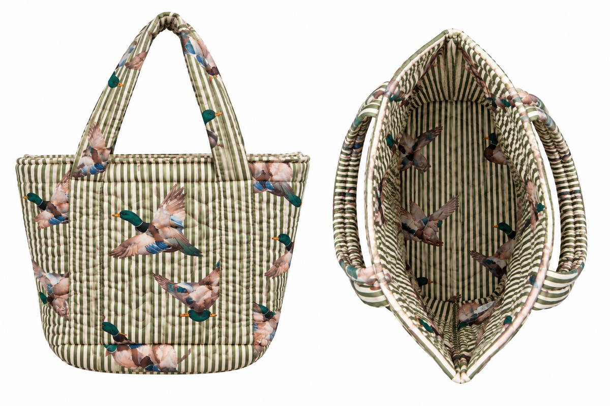 Ida Mae Home Mallory Ducks Olive Linen Handbag