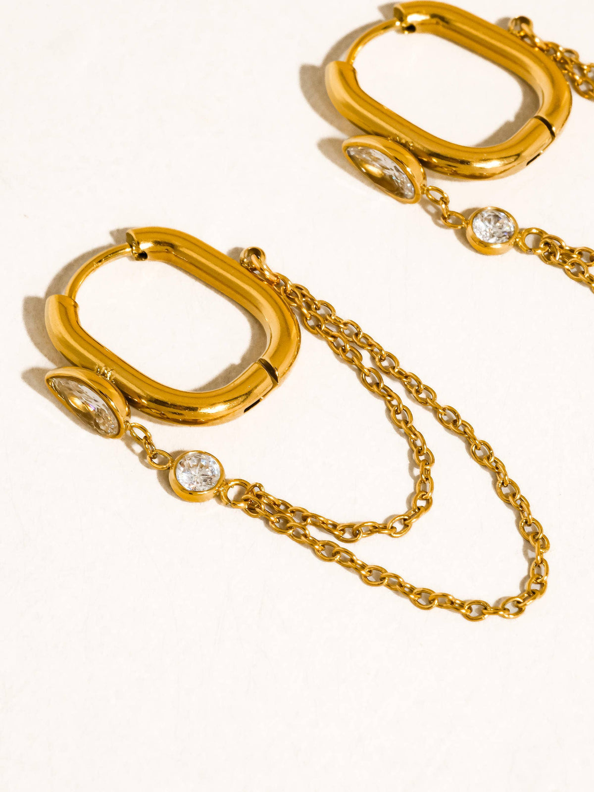 Flanerie Lucienne 18K Gold Non-Tarnish CZ Chain Link Drop Earrings
