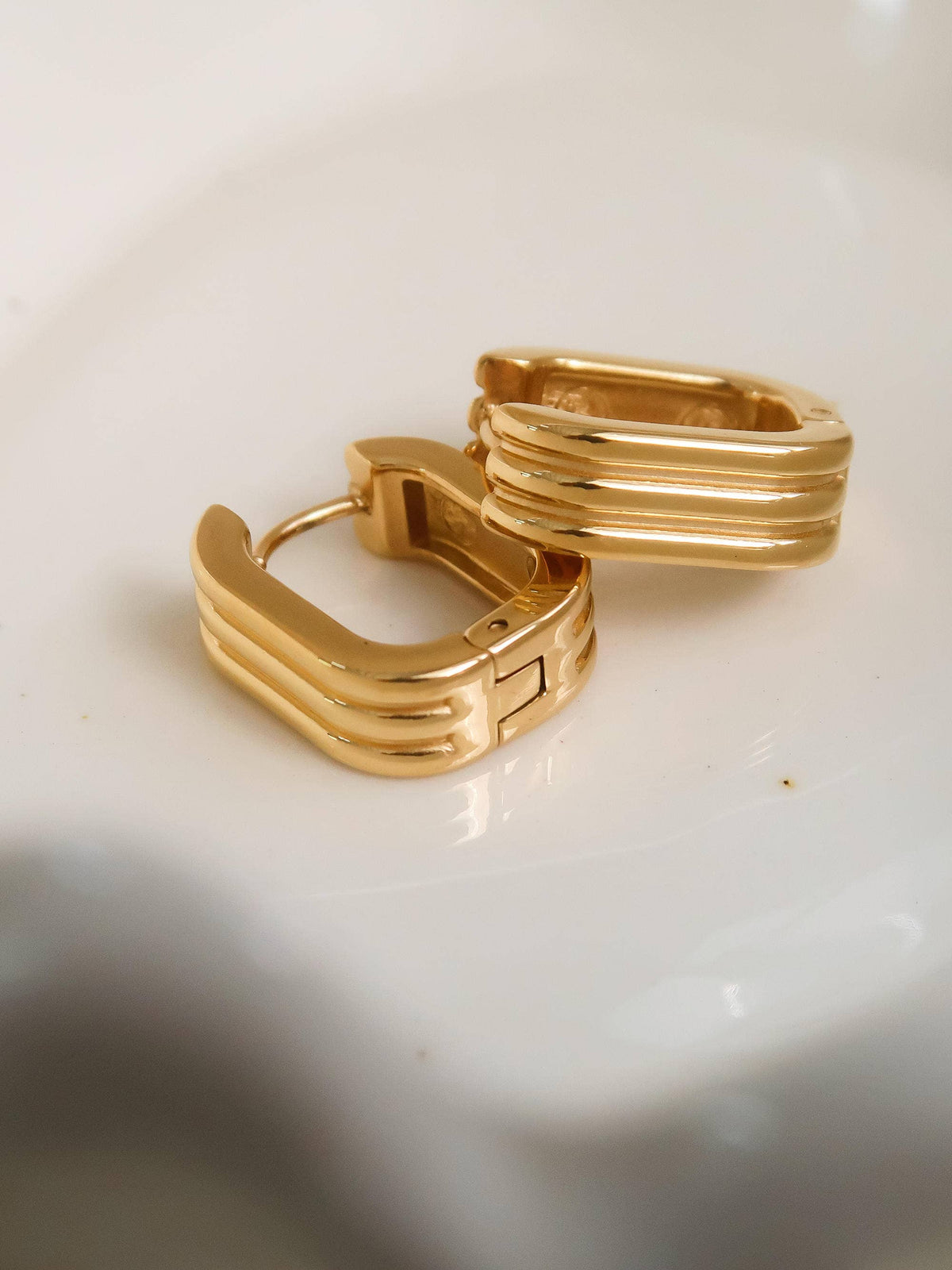 Flanerie Noa 18K Gold Non-Tarnish Stripe Hoop Earring