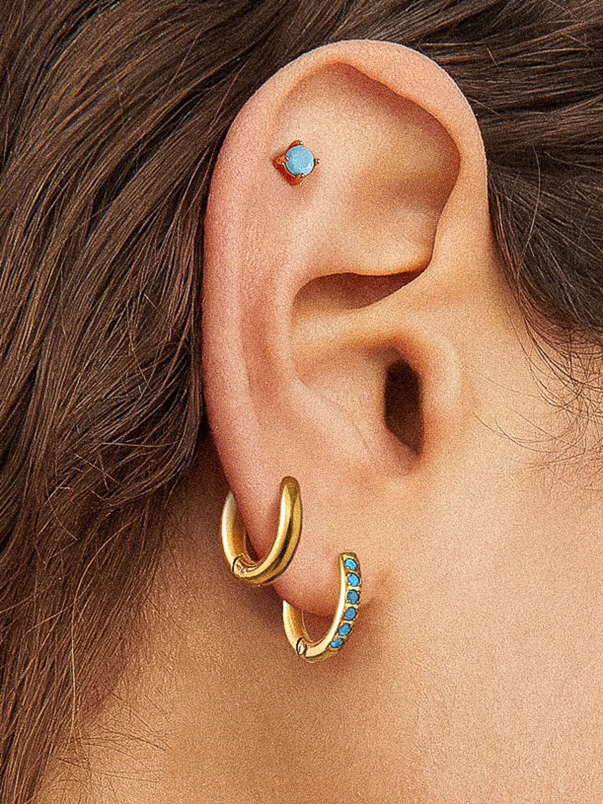 Flanerie Ivalo 18K Gold Non-Tarnish Turquoise Huggie Earring Set