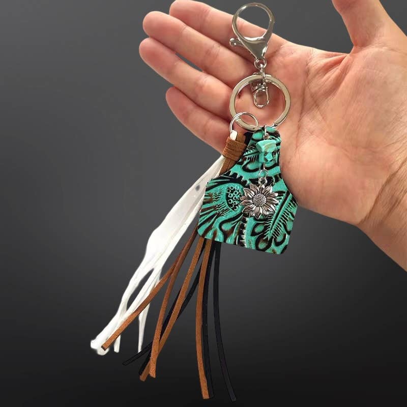Westrian International Cow Tag Tassel Vegan Leather Keychain