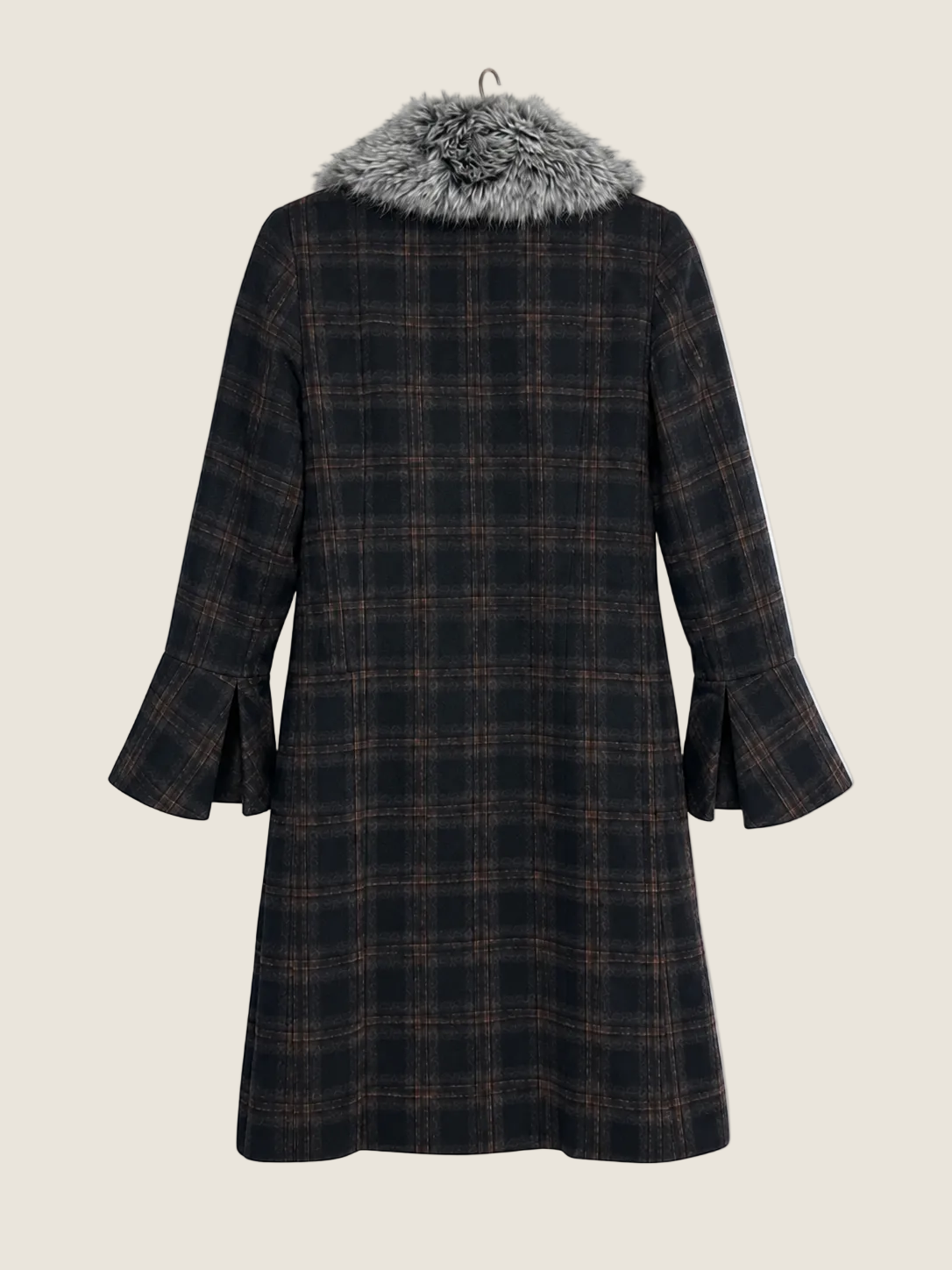 Stetson Women's Plaid Wool Blend Bell Sleeve Long Jacket with Fur