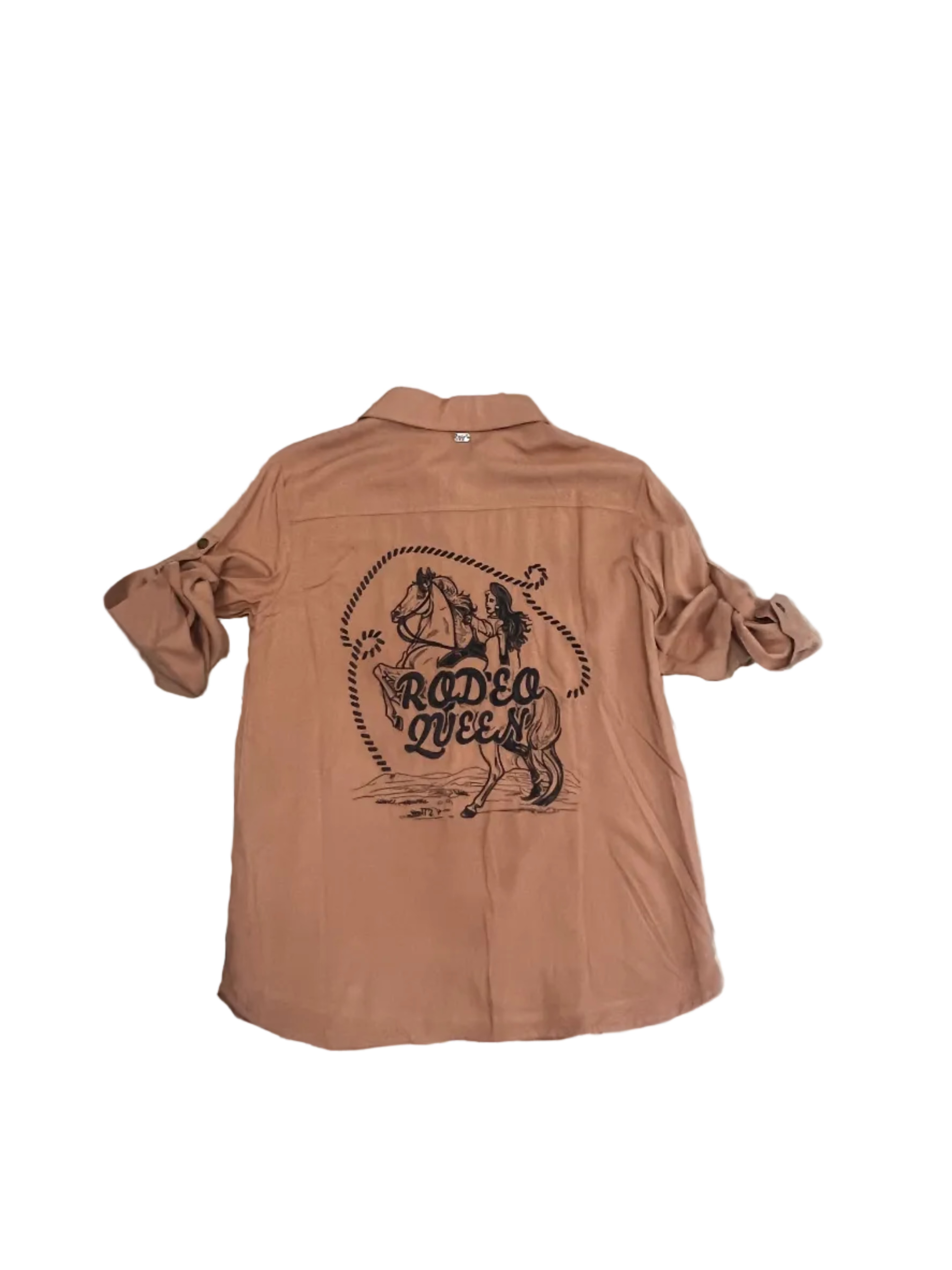 Women's Lucky & Blessed Camel Button Up Embroidery Top
