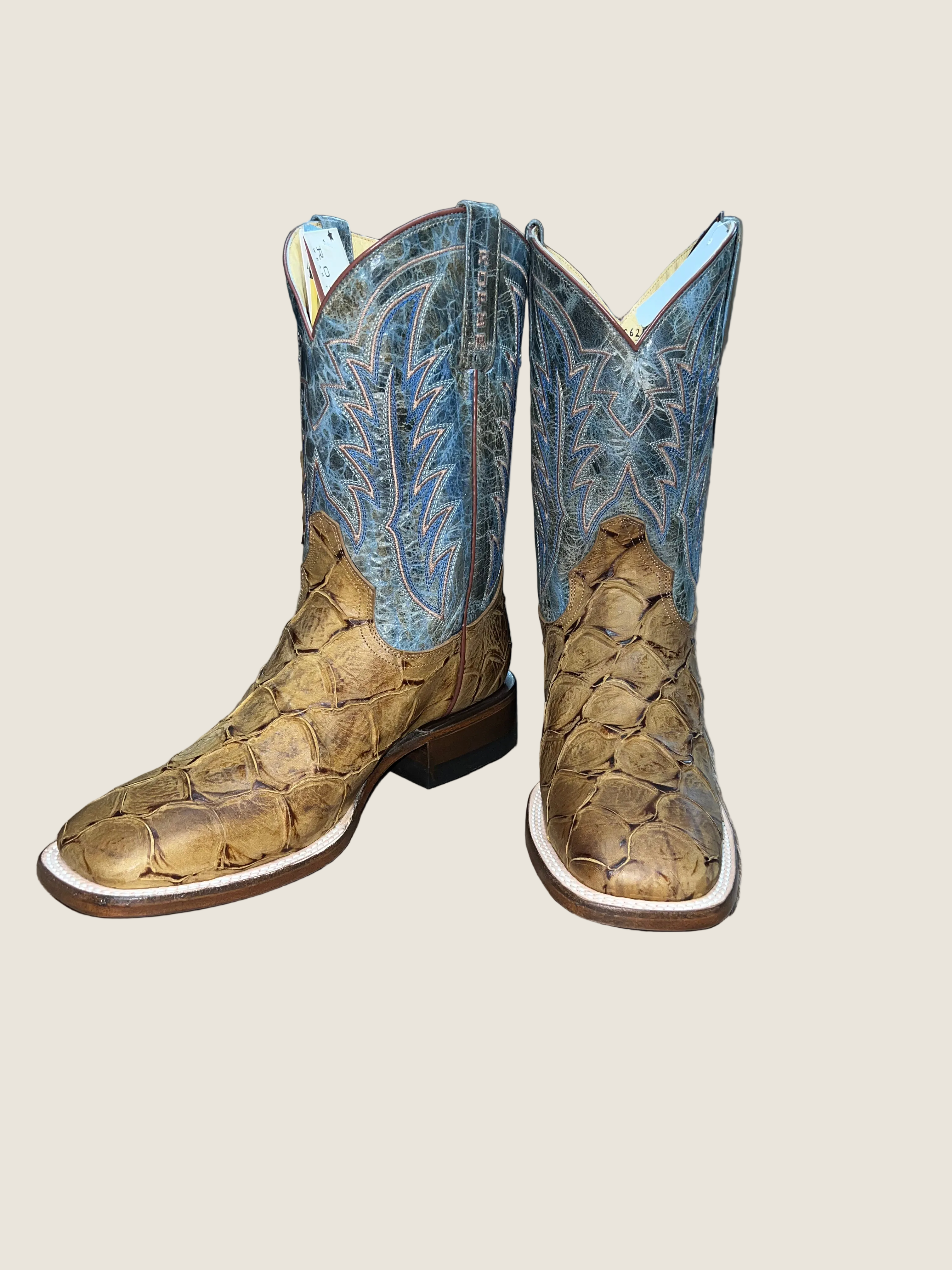 Roper Men's Waxy Dark Blue Leather Big Old Fish Boots