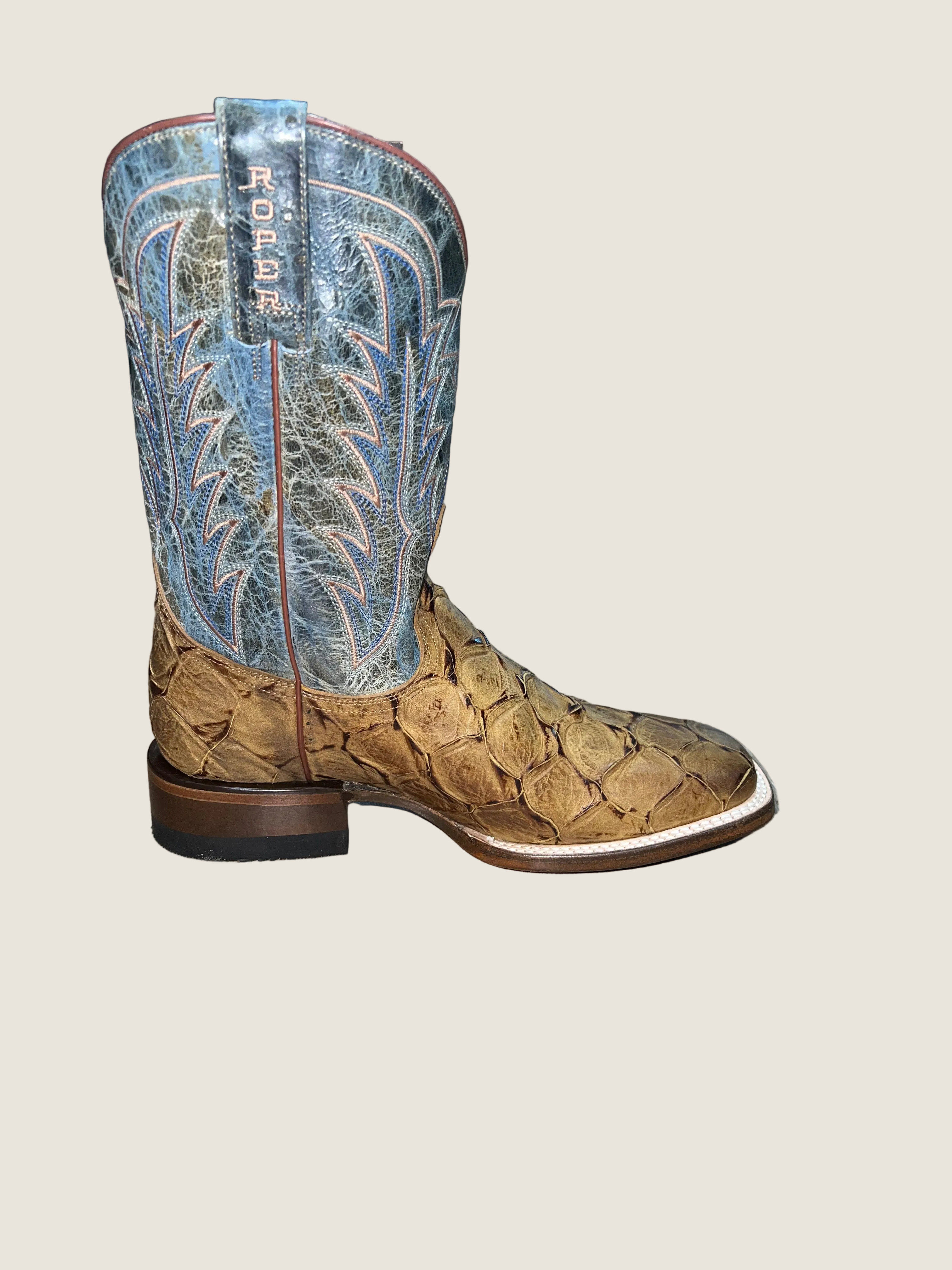 Roper Men's Waxy Dark Blue Leather Big Old Fish Boots