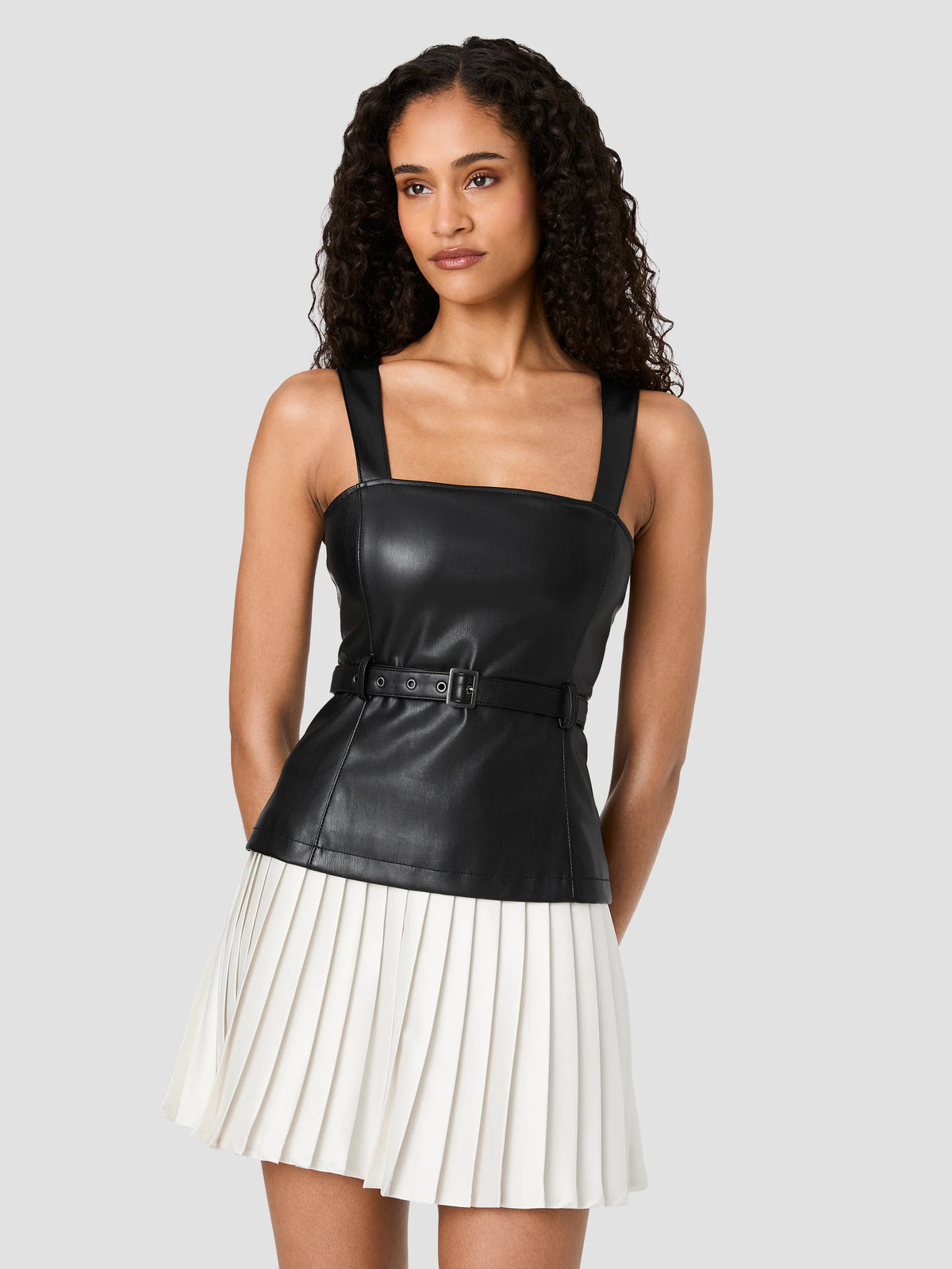 French Connection Dessa Faux Leather Combo Mini Dress