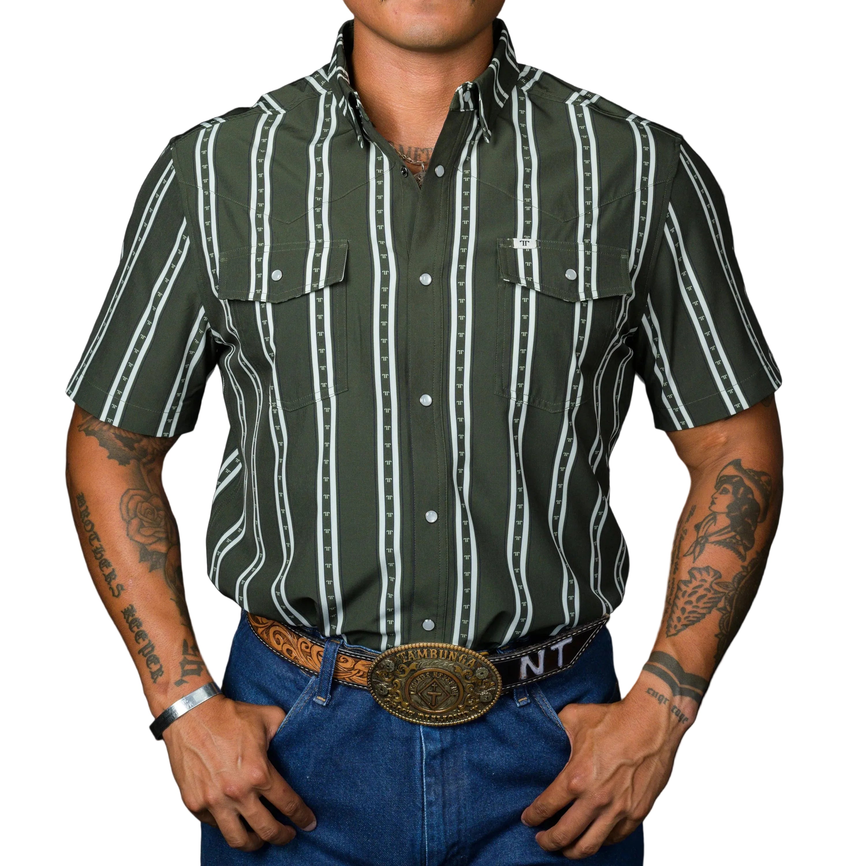The Tucker in Green Short Sleeve Snap Ferrell Shirt