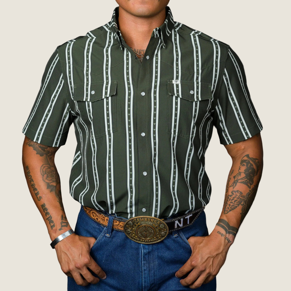 Ferrell The Tucker in Green Short Sleeve Snap Shirt