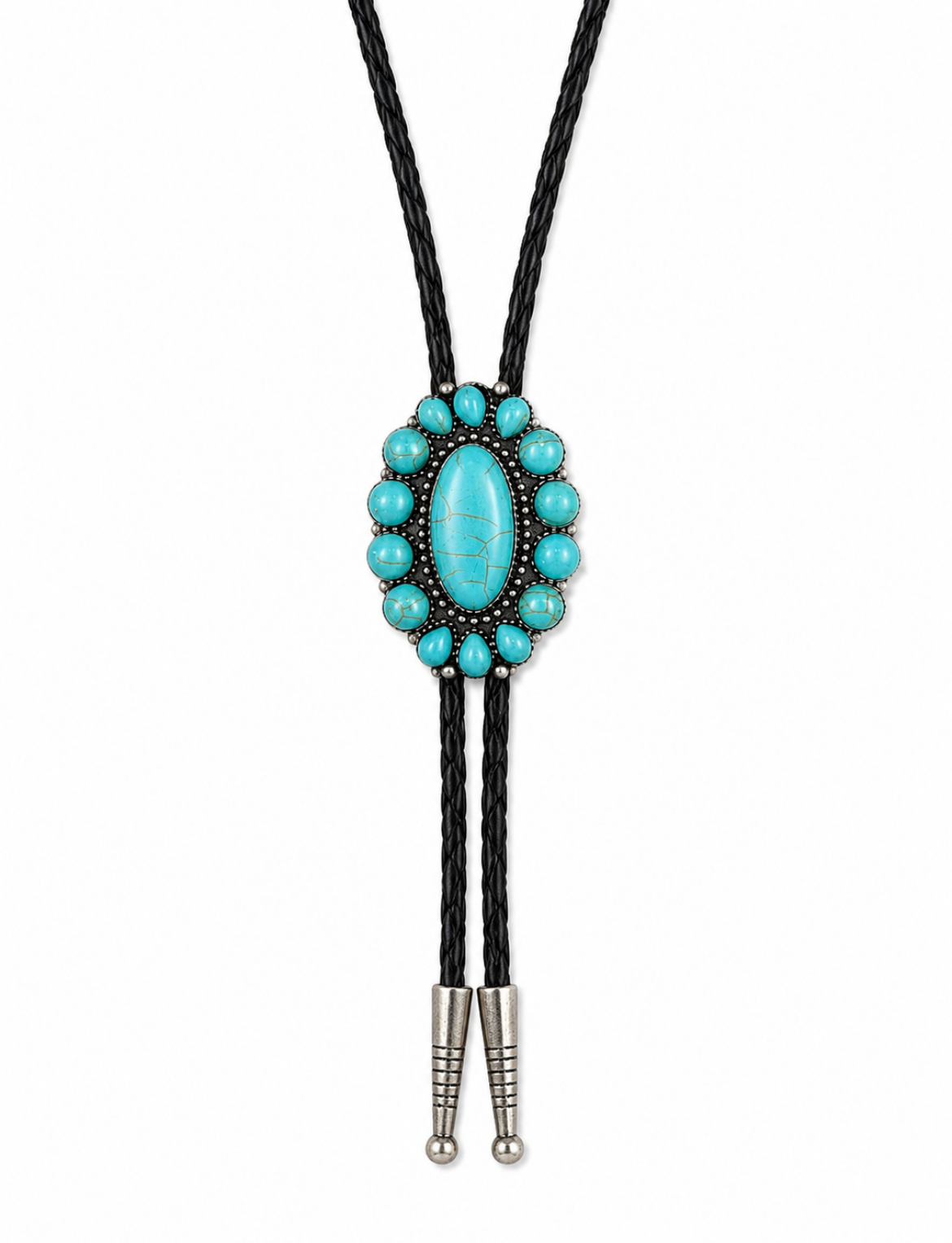 Medium turquoise Bolo Black Rope