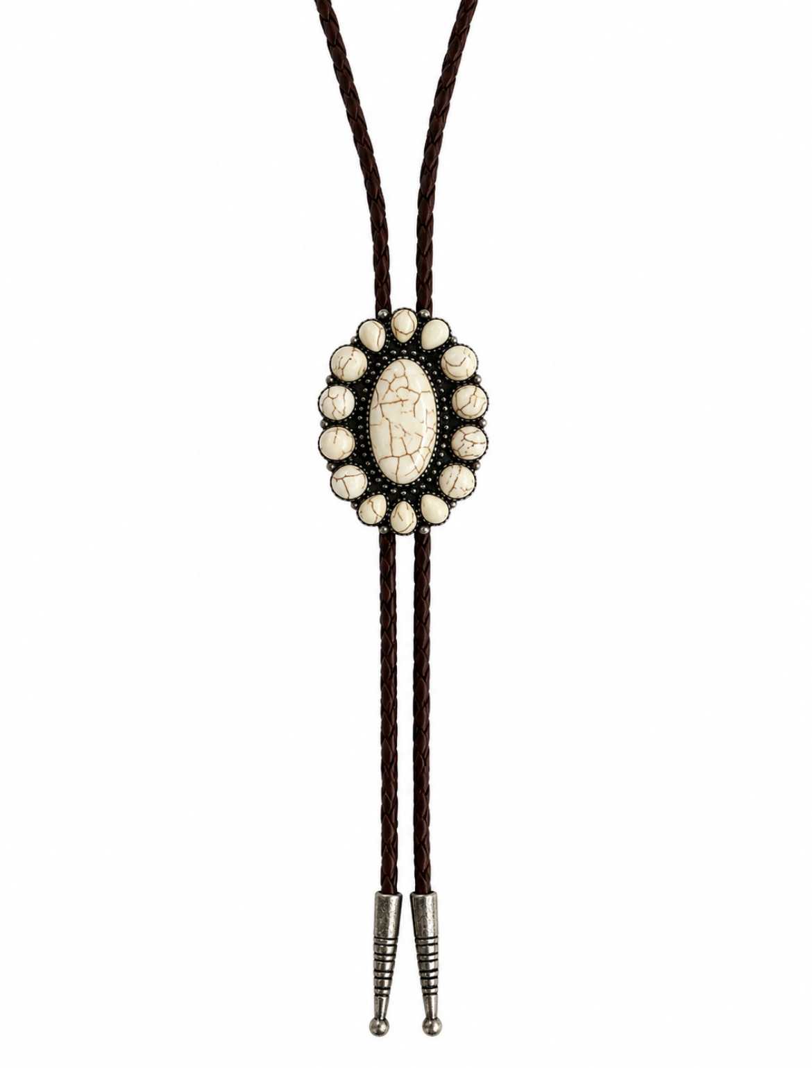 Medium Size White Turquoise Bolo Brown Rope