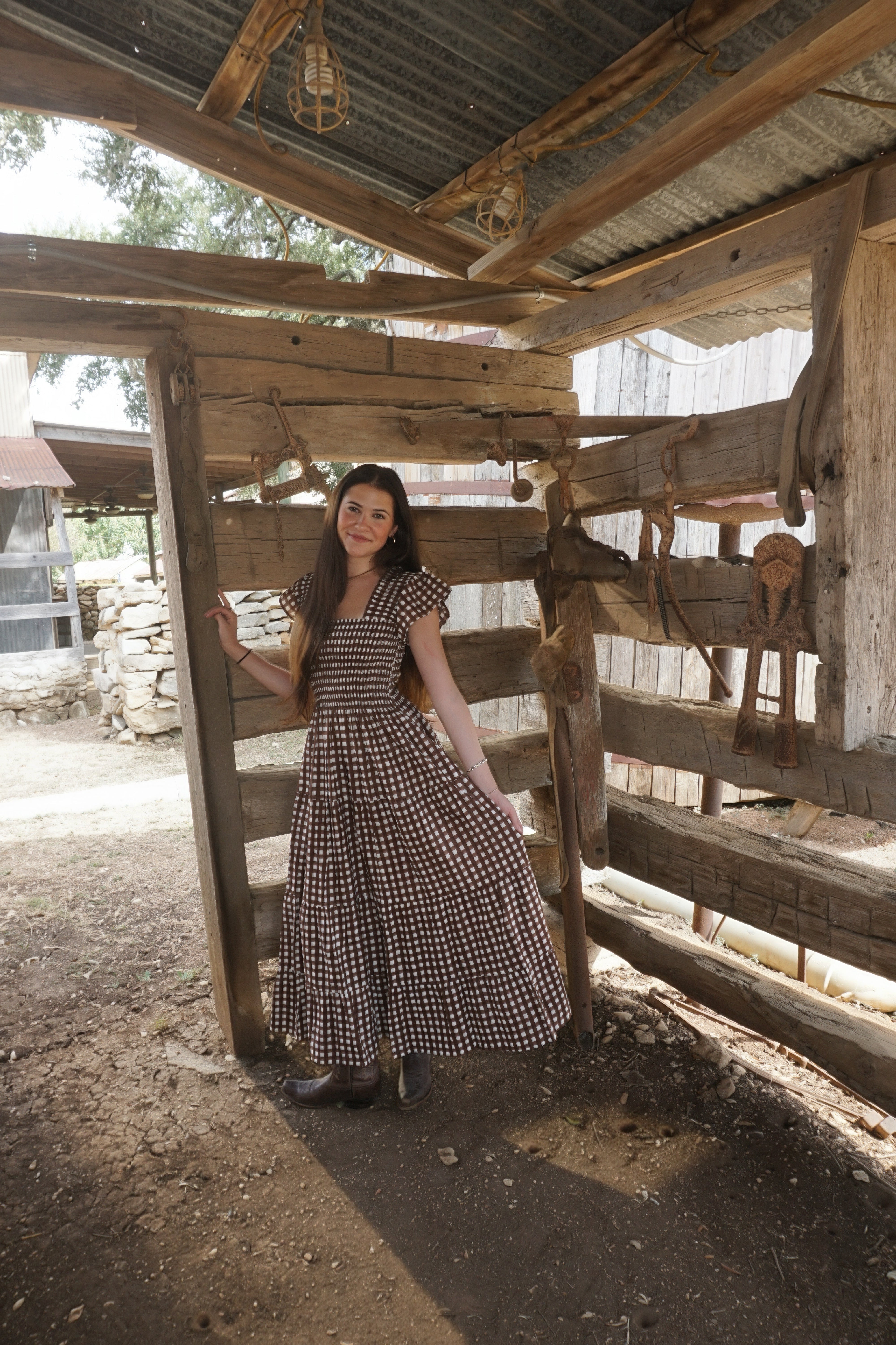Lilbelle Lil Maxi Dress- Gingham Chocolate