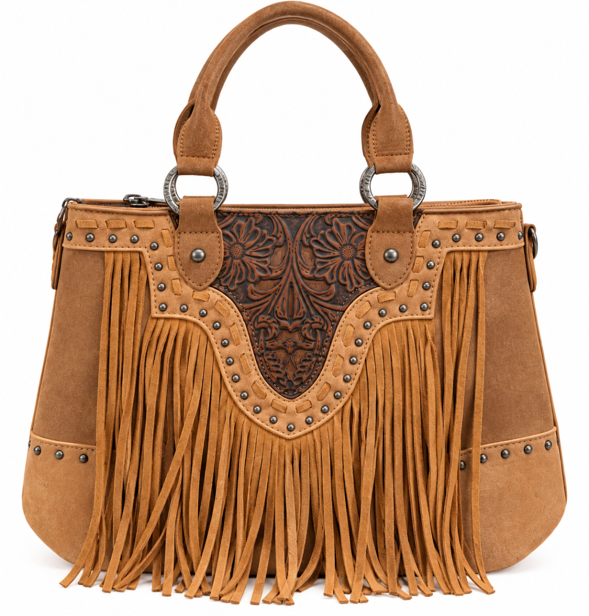 Trinity Ranch Floral Tooled Fringe Tote/Crossbody