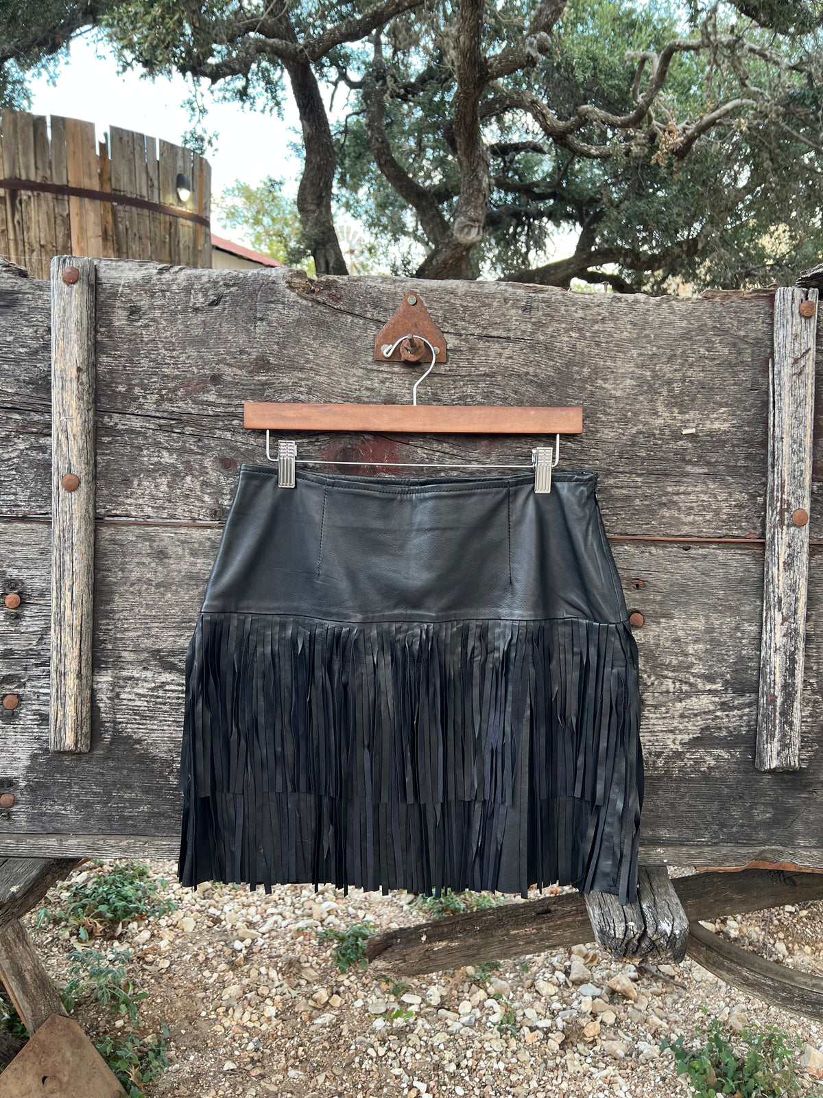 Stetson Smooth Black Lamb Leather Fringe Skirt