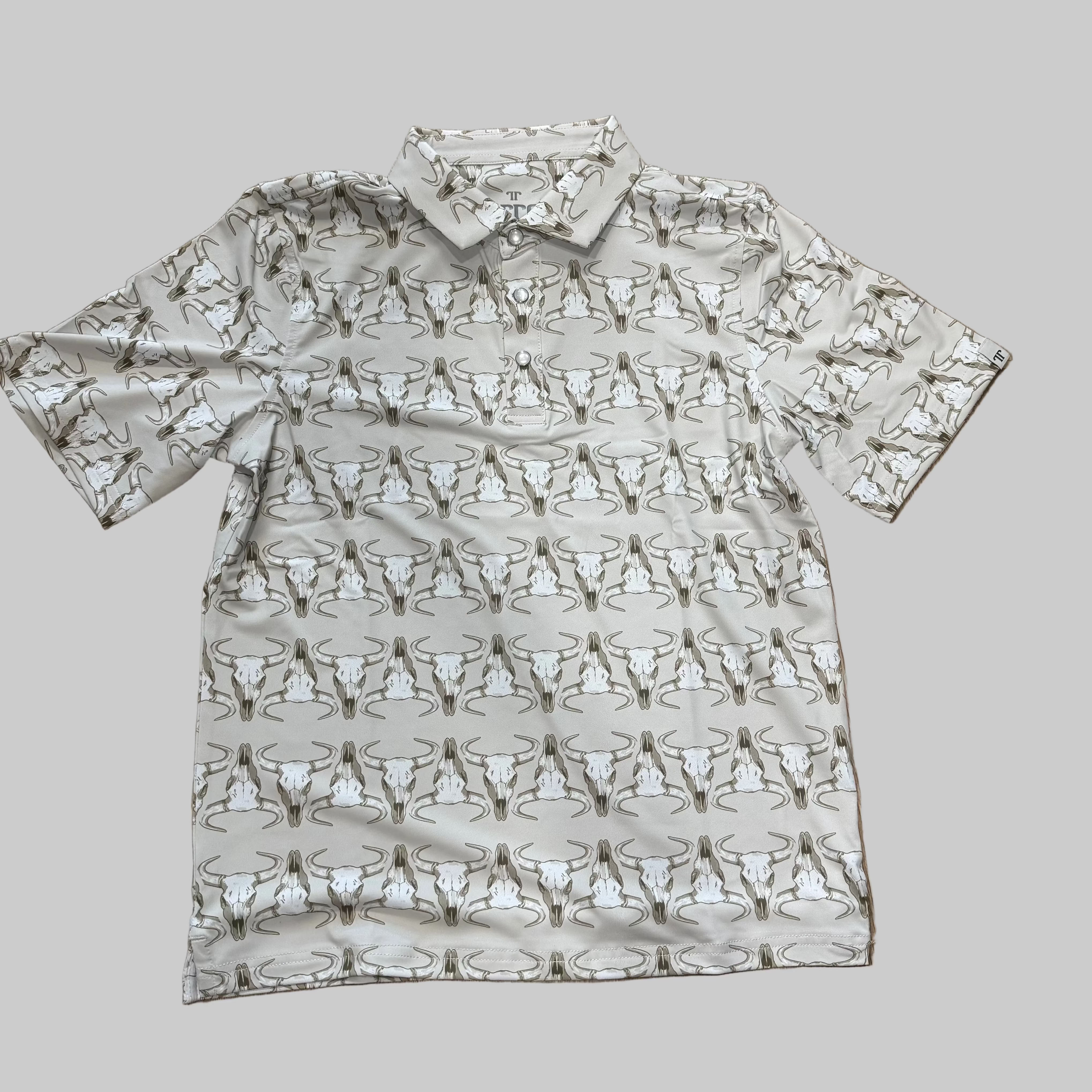 Ferrell Boys Cream Longhorn Pearl Snap Short Sleeve Shirt