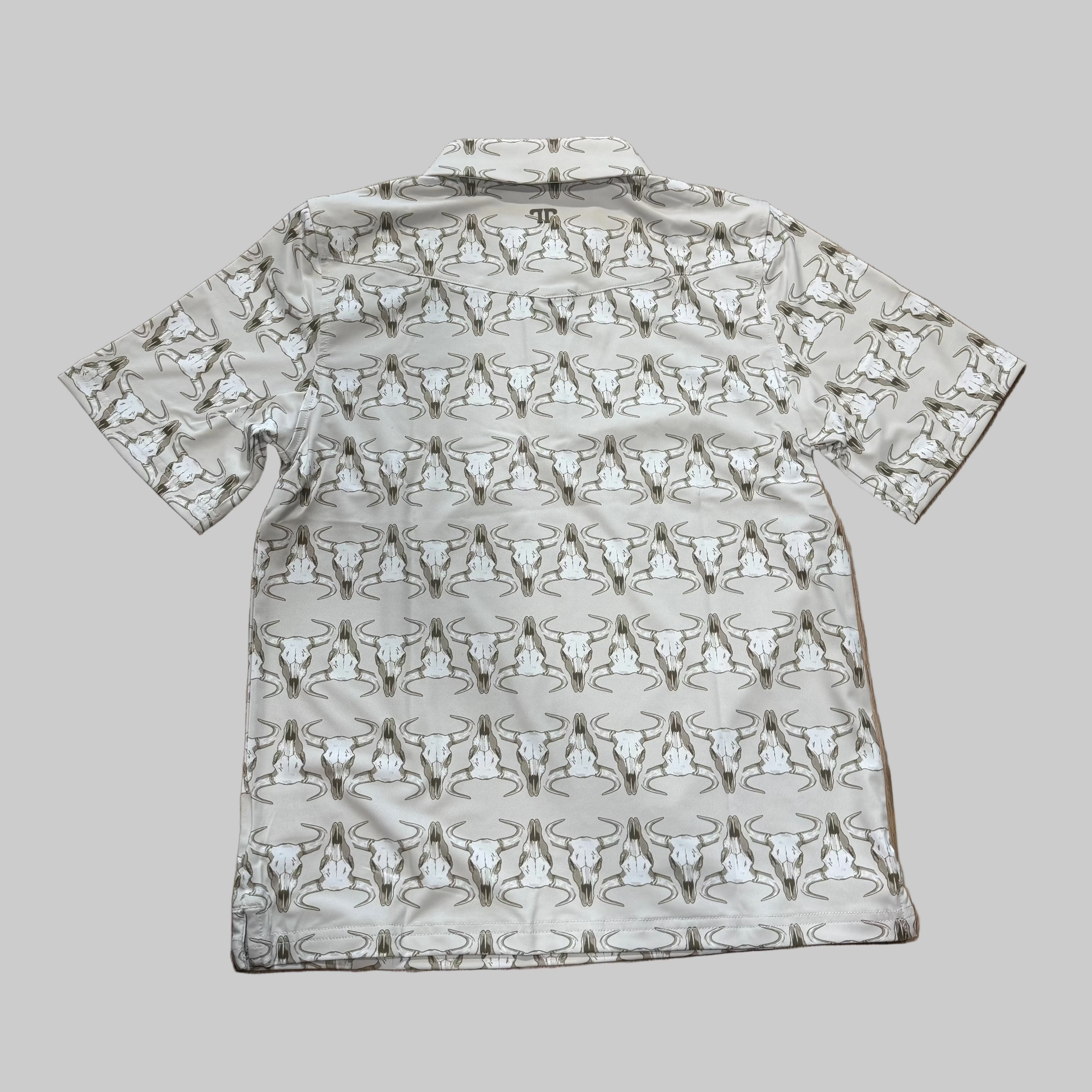 Ferrell Boys Cream Longhorn Pearl Snap Short Sleeve Shirt