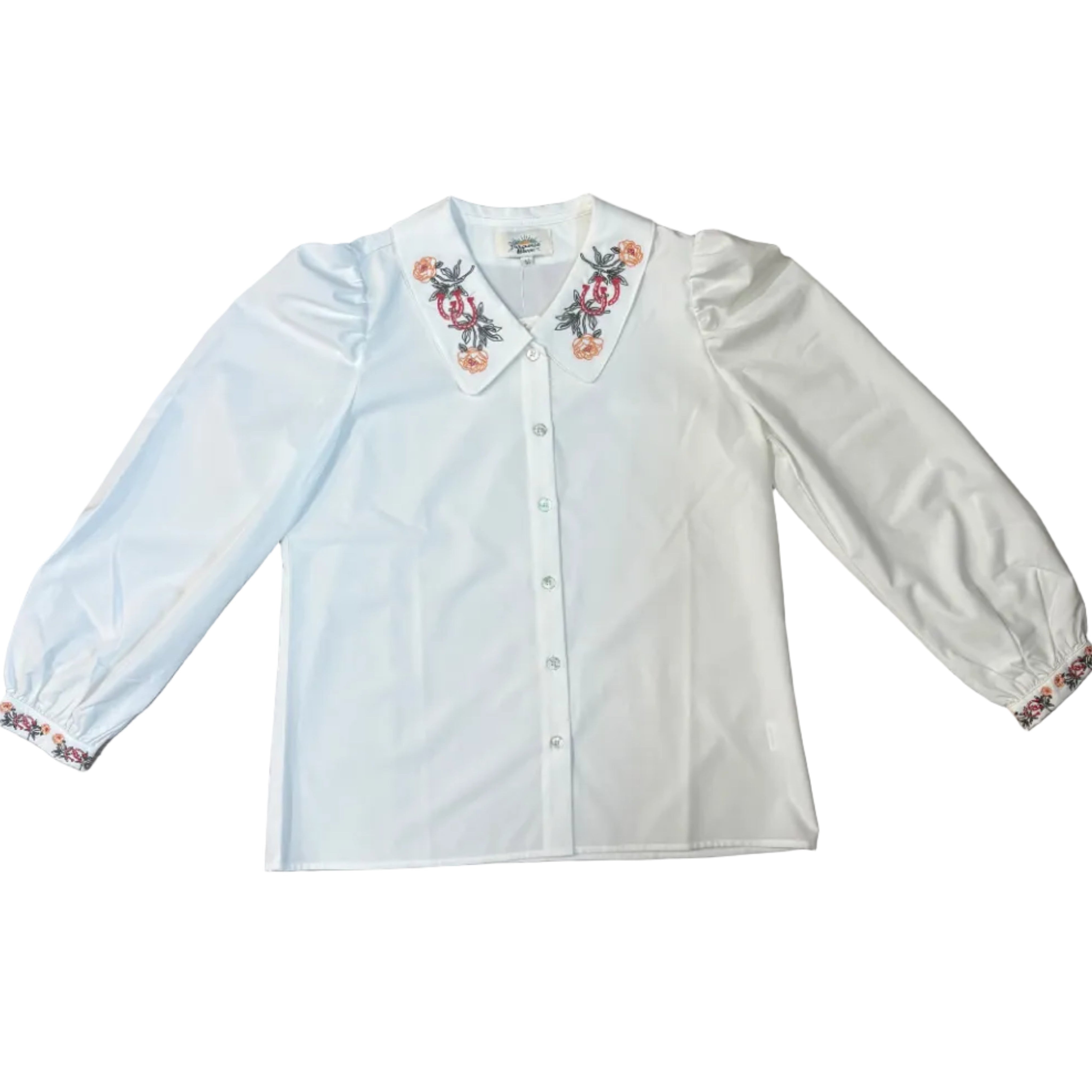 Ladies - Turquoise Haven Floral Ivory Stitch Collar Blouse